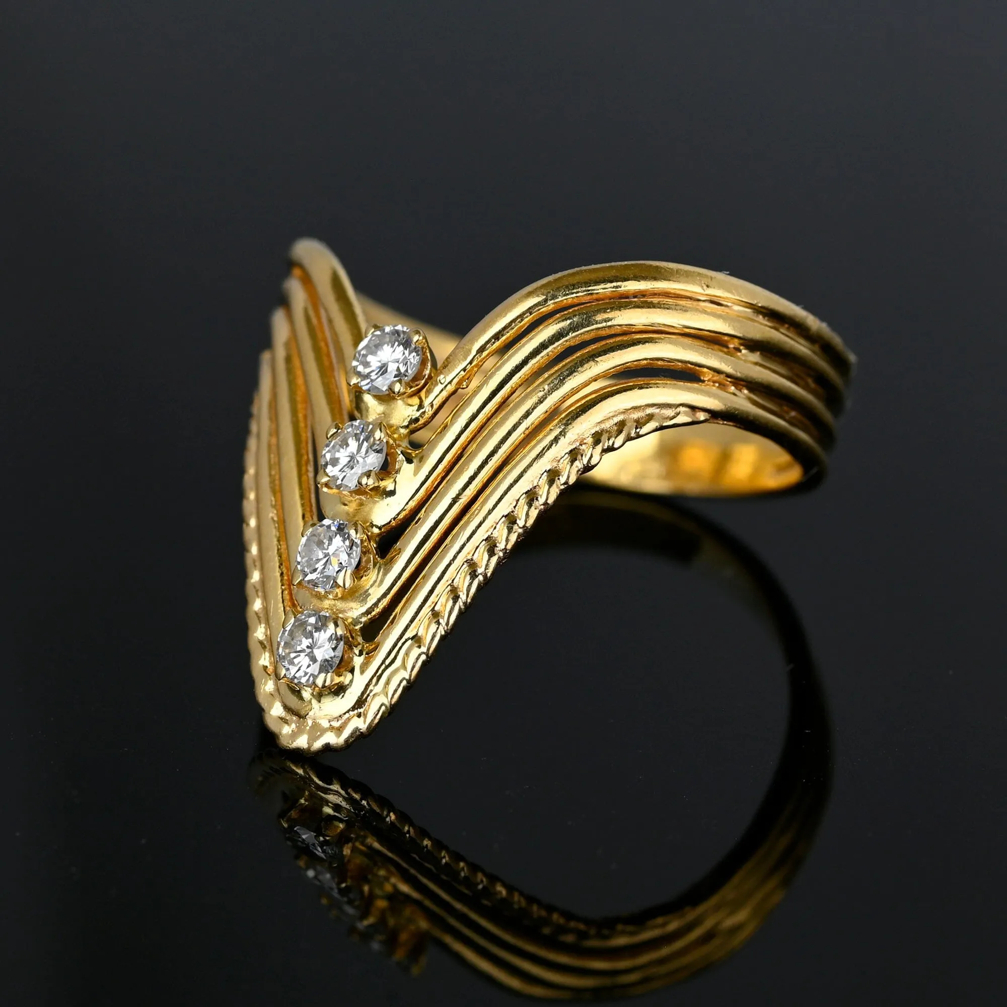 14K Gold Four Row Diamond Chevron Cocktail Ring