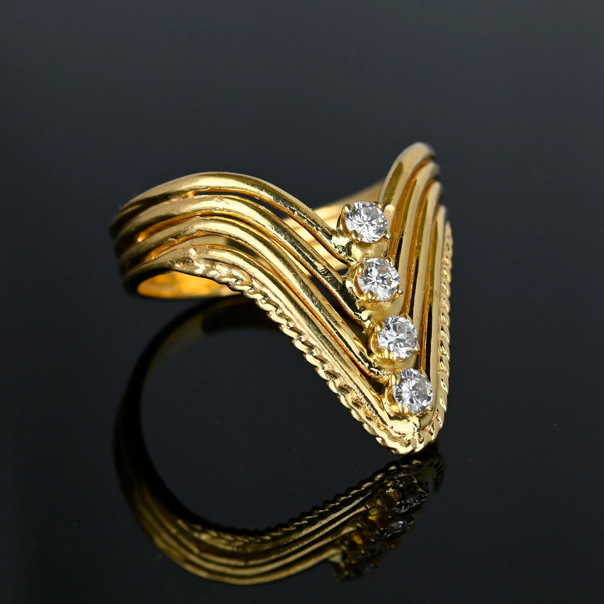 14K Gold Four Row Diamond Chevron Cocktail Ring