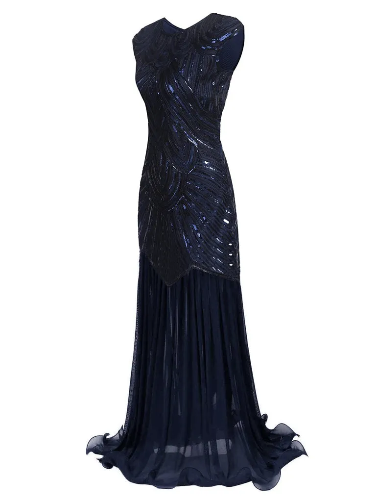 1920s Embroidery Sequin Maxi Dress