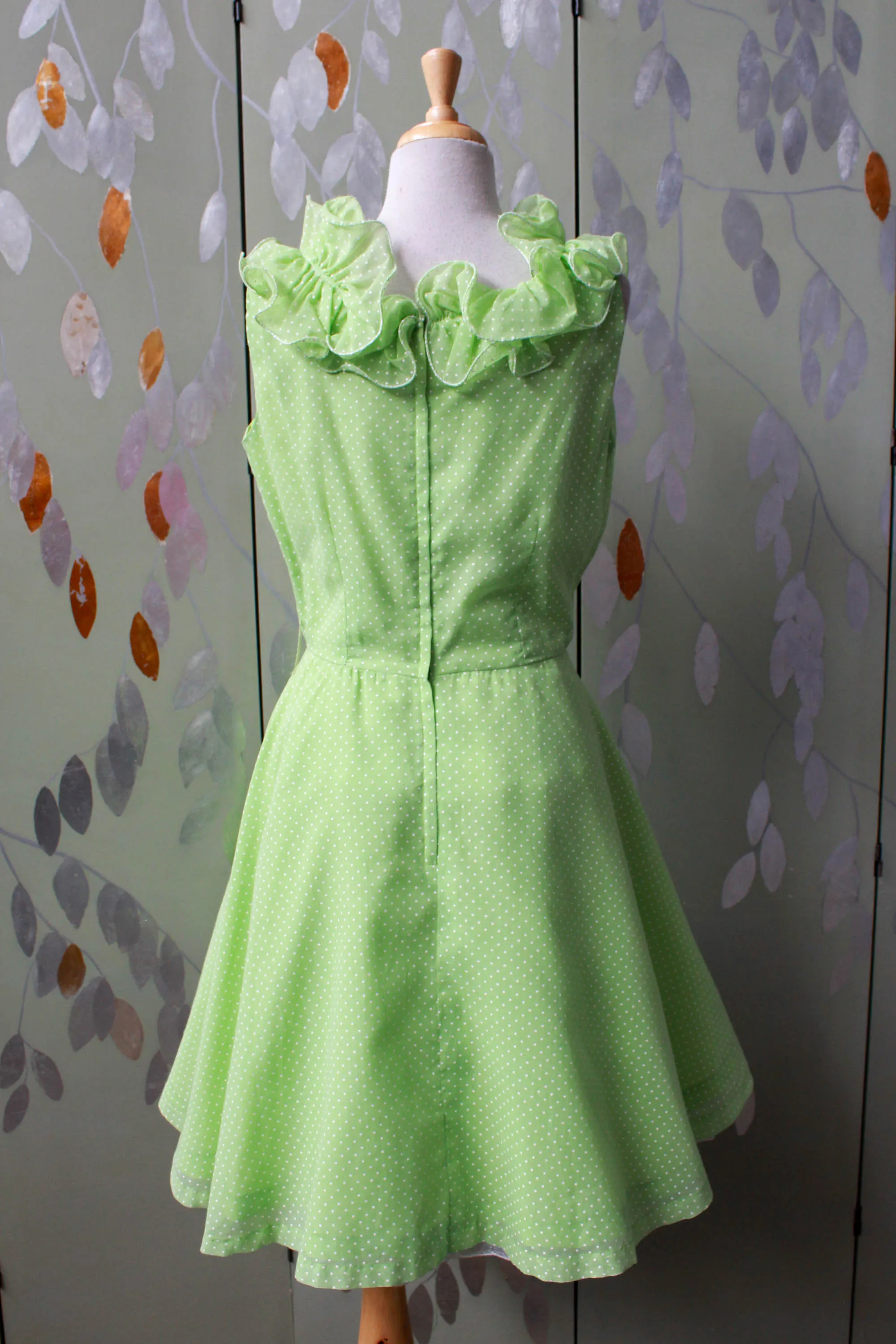 1960s Lime Green Polka Dot Dress, Small