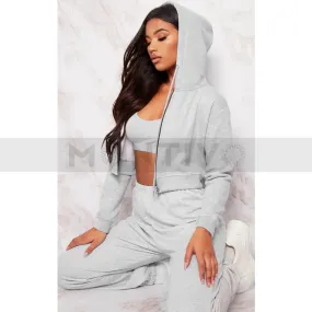 Ash Grey Crop Zip Hoodie