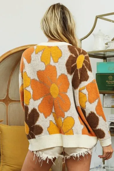 BiBi Round Neck Flower Pattern Sweater