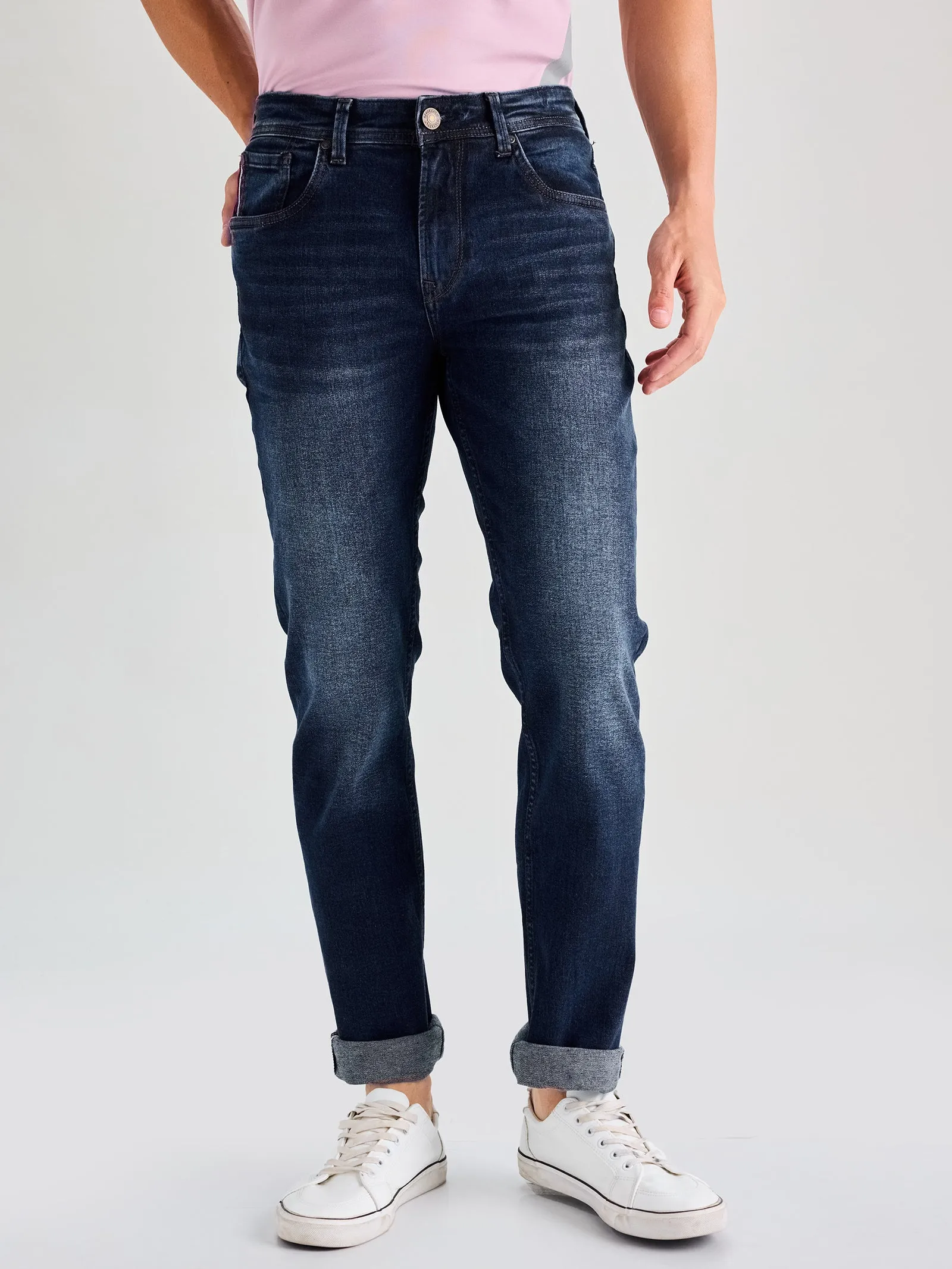 Blue Straight Fit Stretch Jeans