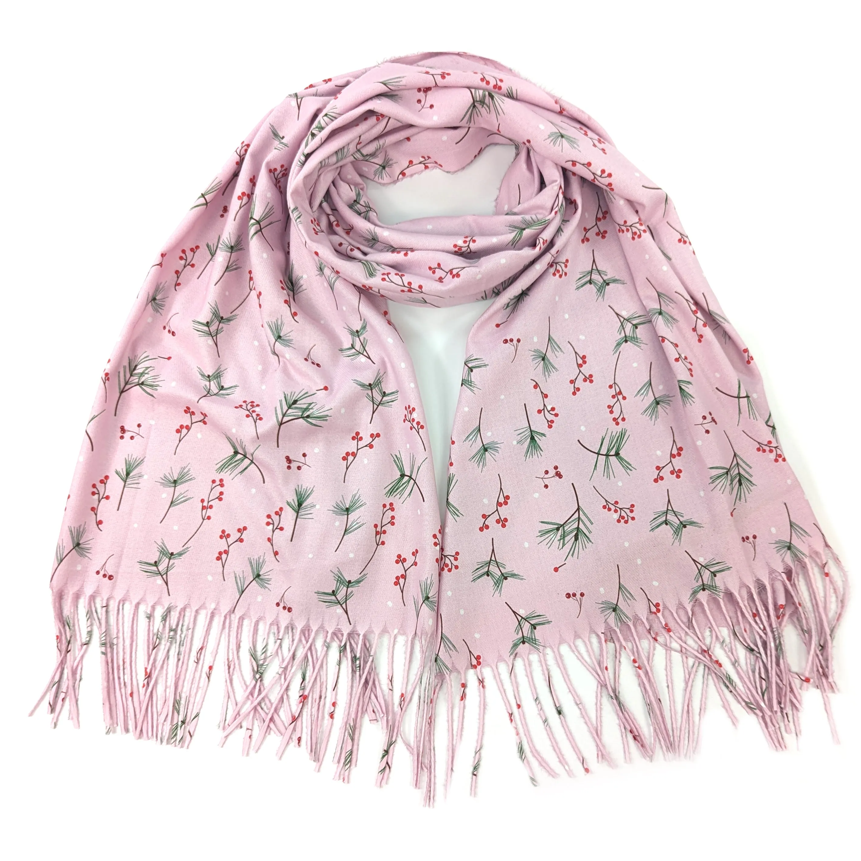 Blush Berry & Fern Pashmina Style Scarf - Exclusive Design