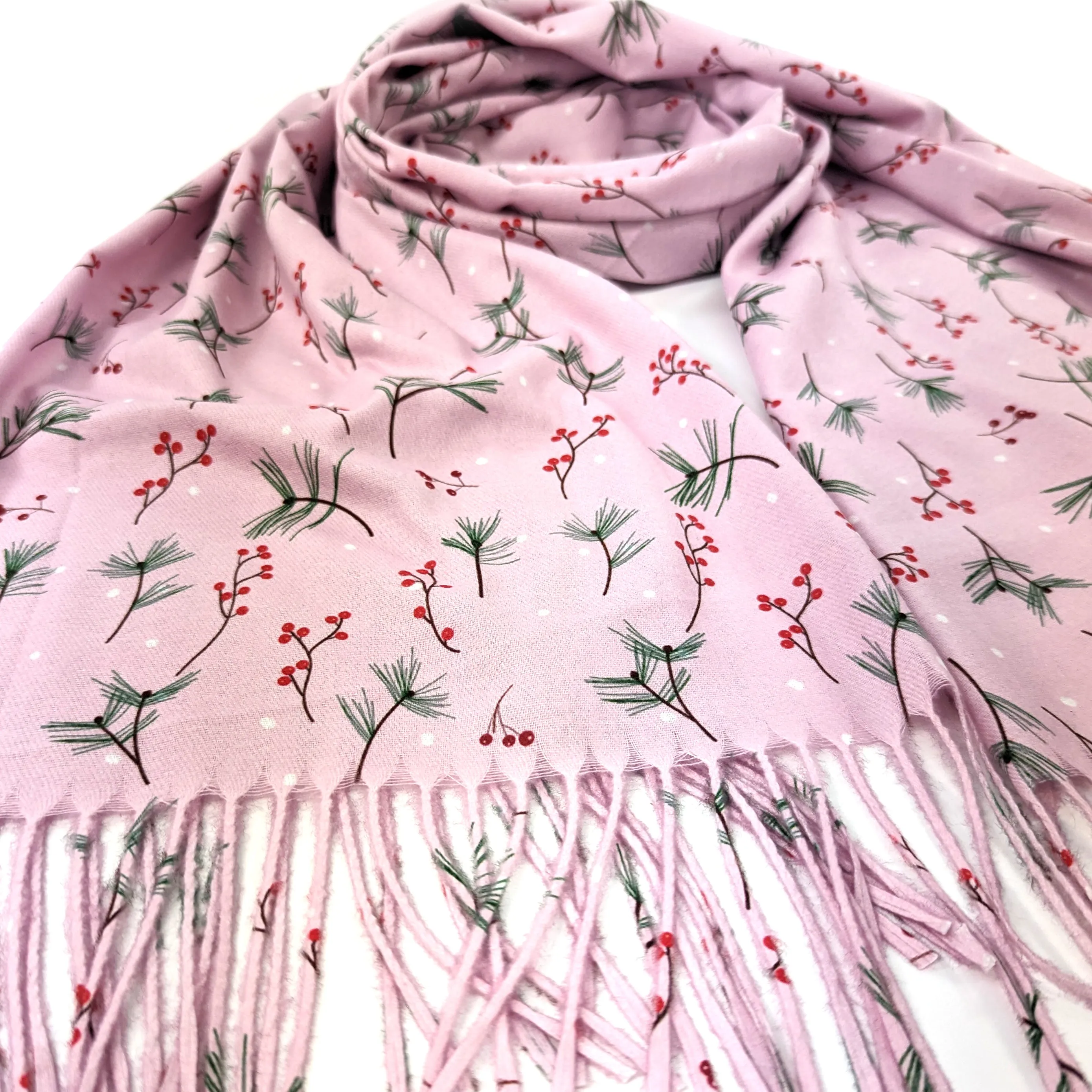 Blush Berry & Fern Pashmina Style Scarf - Exclusive Design