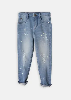 Boys Paint Splat Printed Blue Denim Jeans