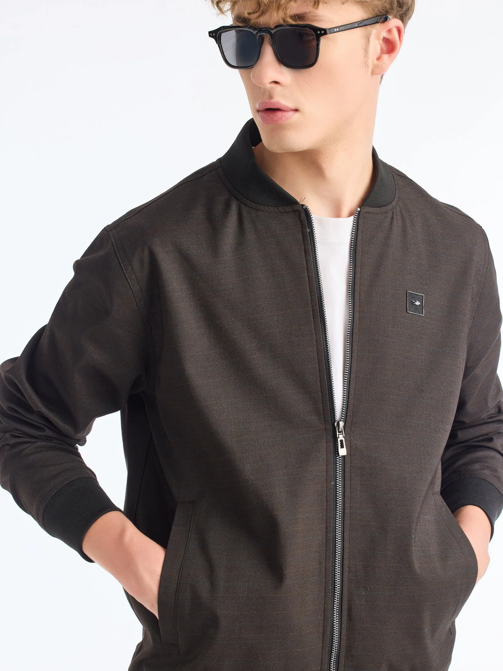 Brown Checked Bomber Jacket