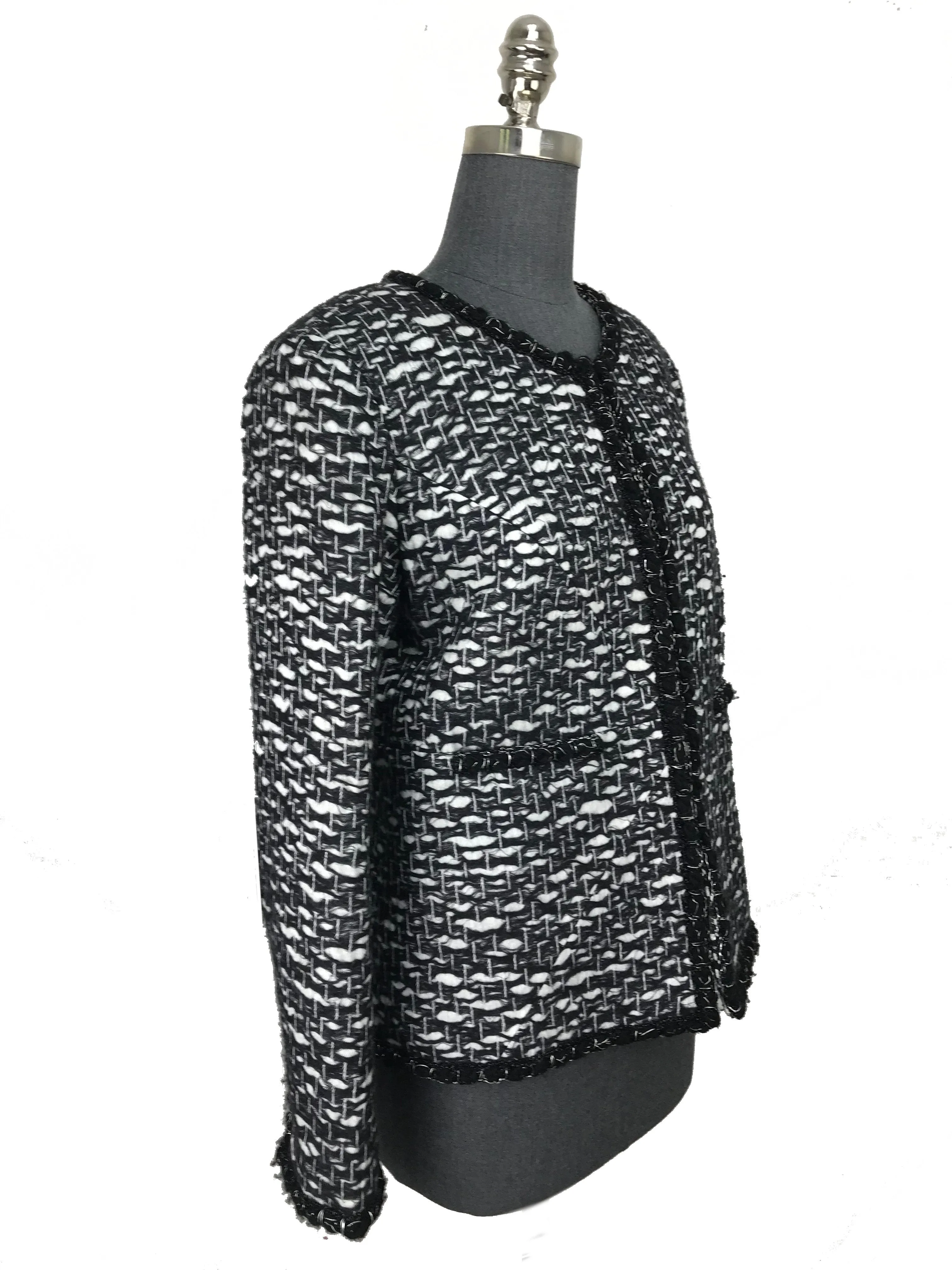 Chanel Wool Jacquard Jewel Neckline Jacket Size M