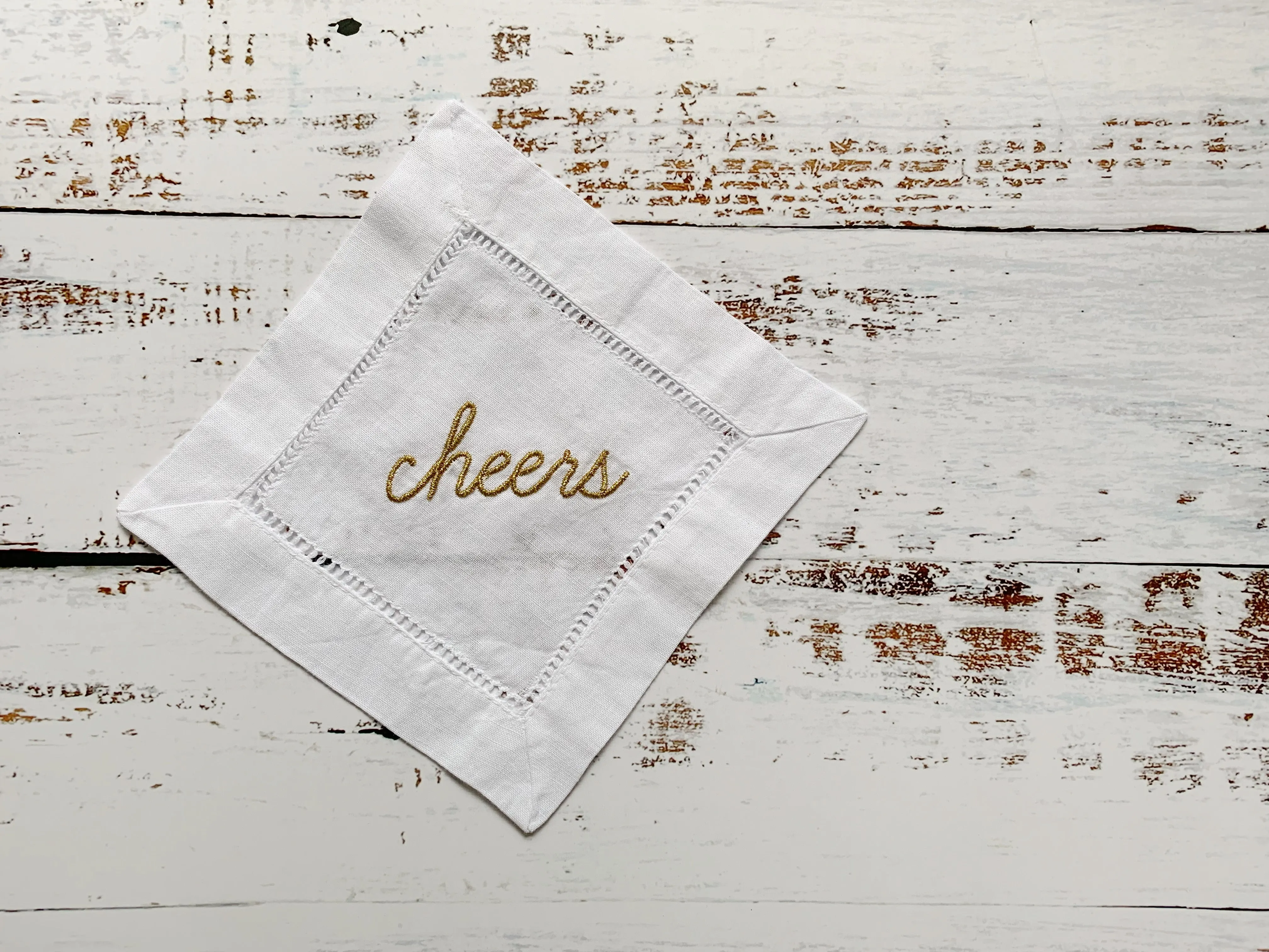 Cheers Hemstitch Cocktail Coasters, set of four