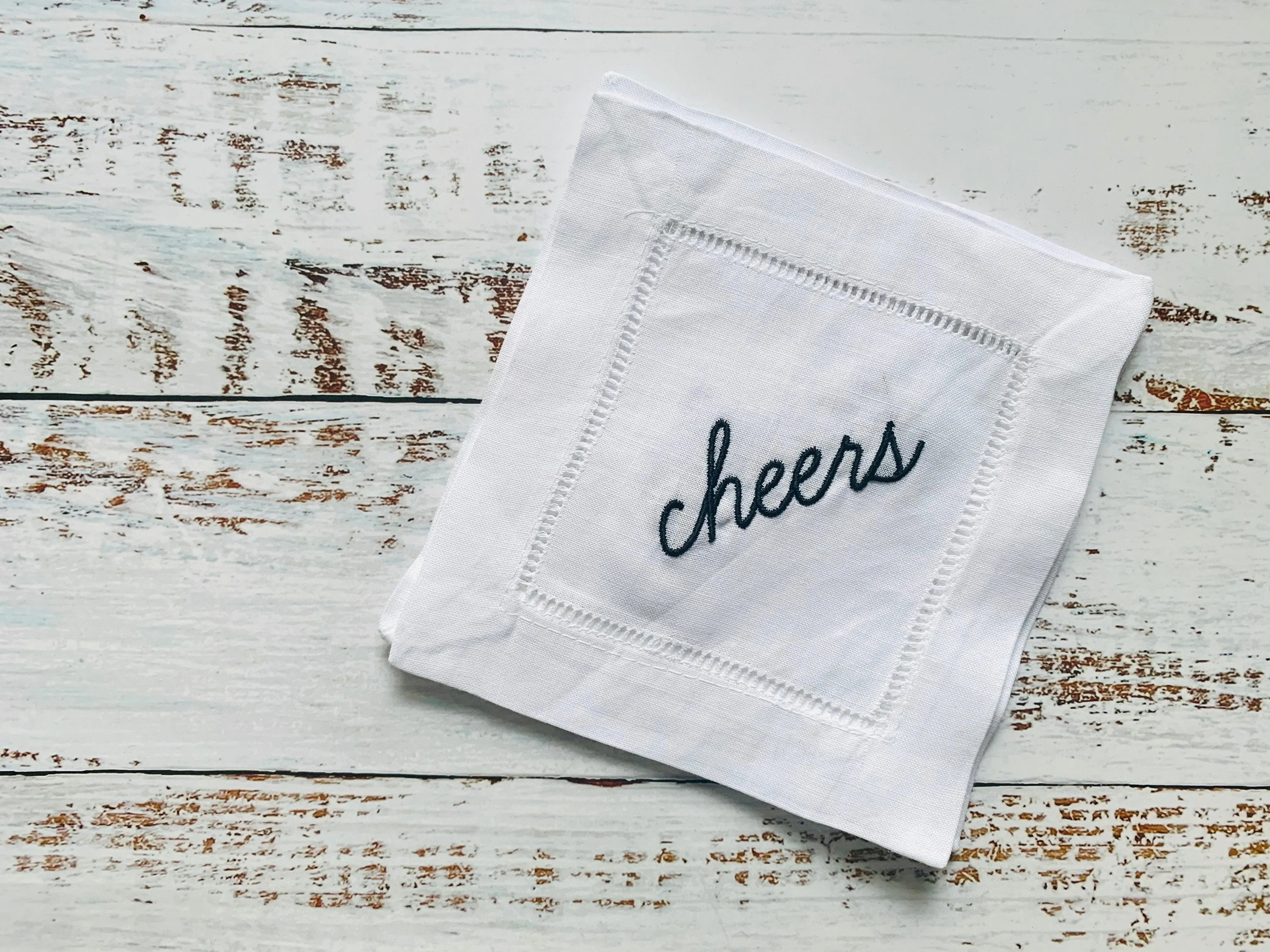 Cheers Hemstitch Cocktail Coasters, set of four