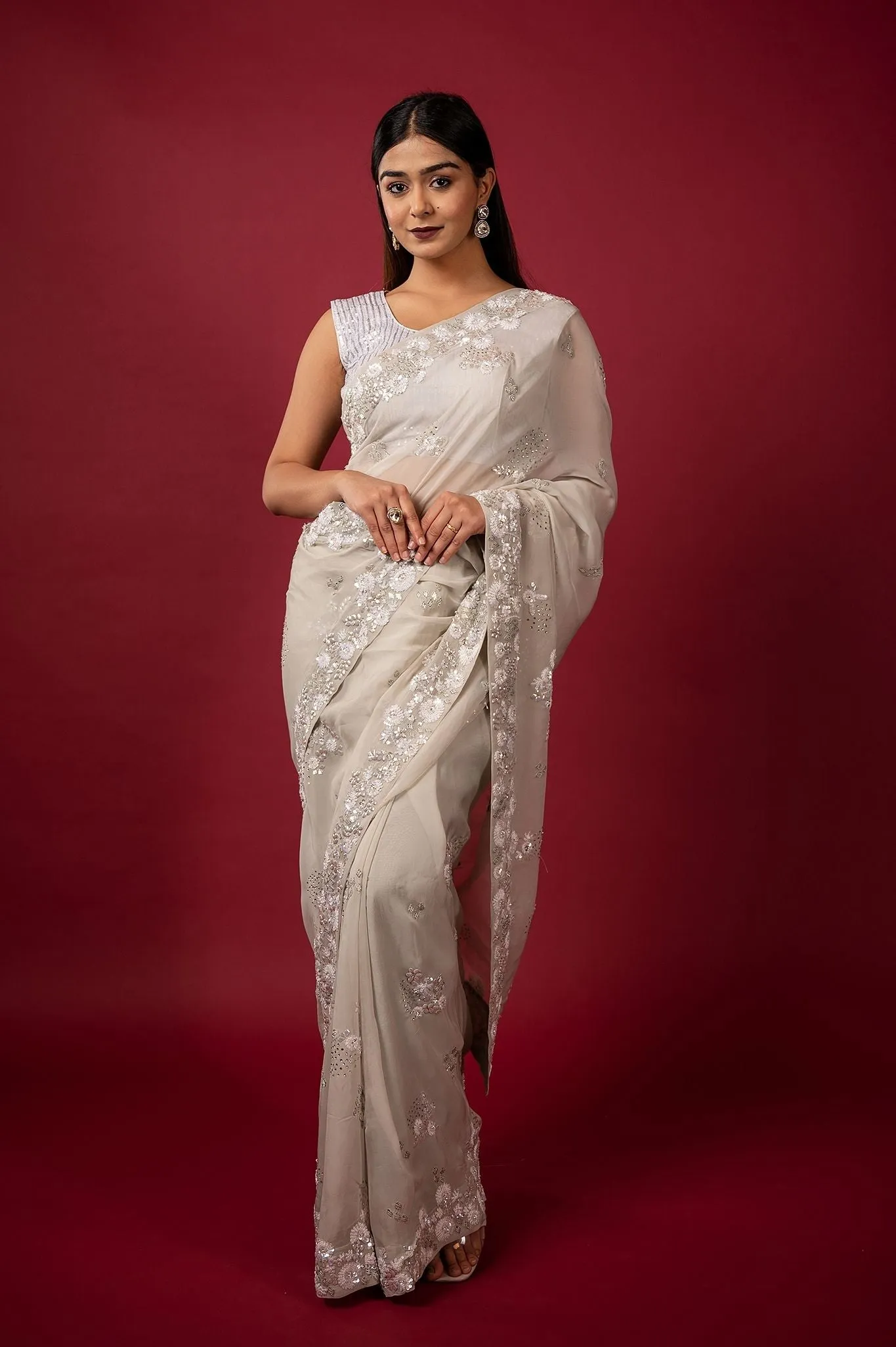 Cocktail White Saree