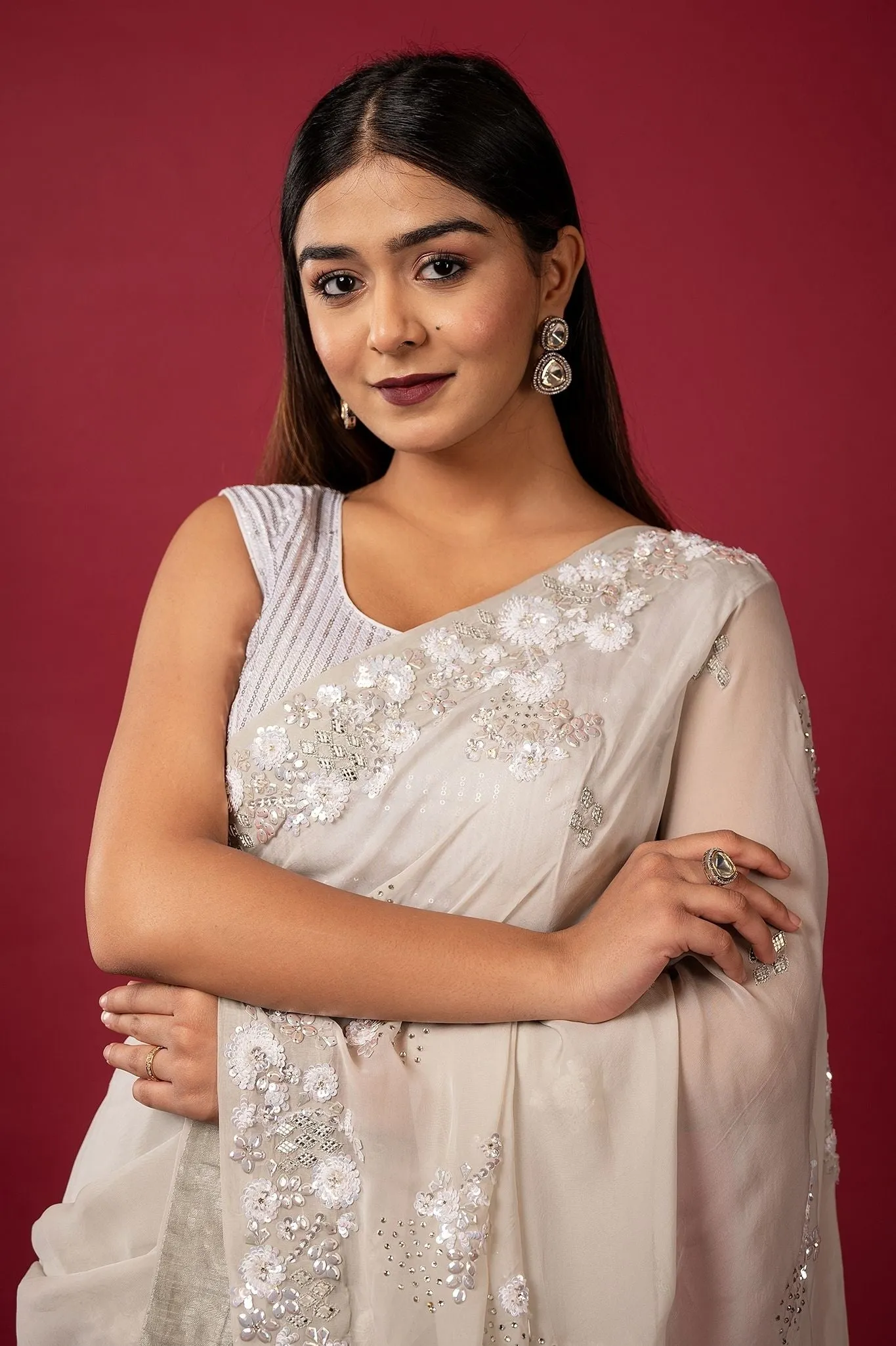 Cocktail White Saree