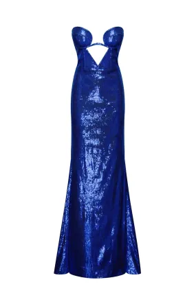 Electric blue maxi dress covered in sequins