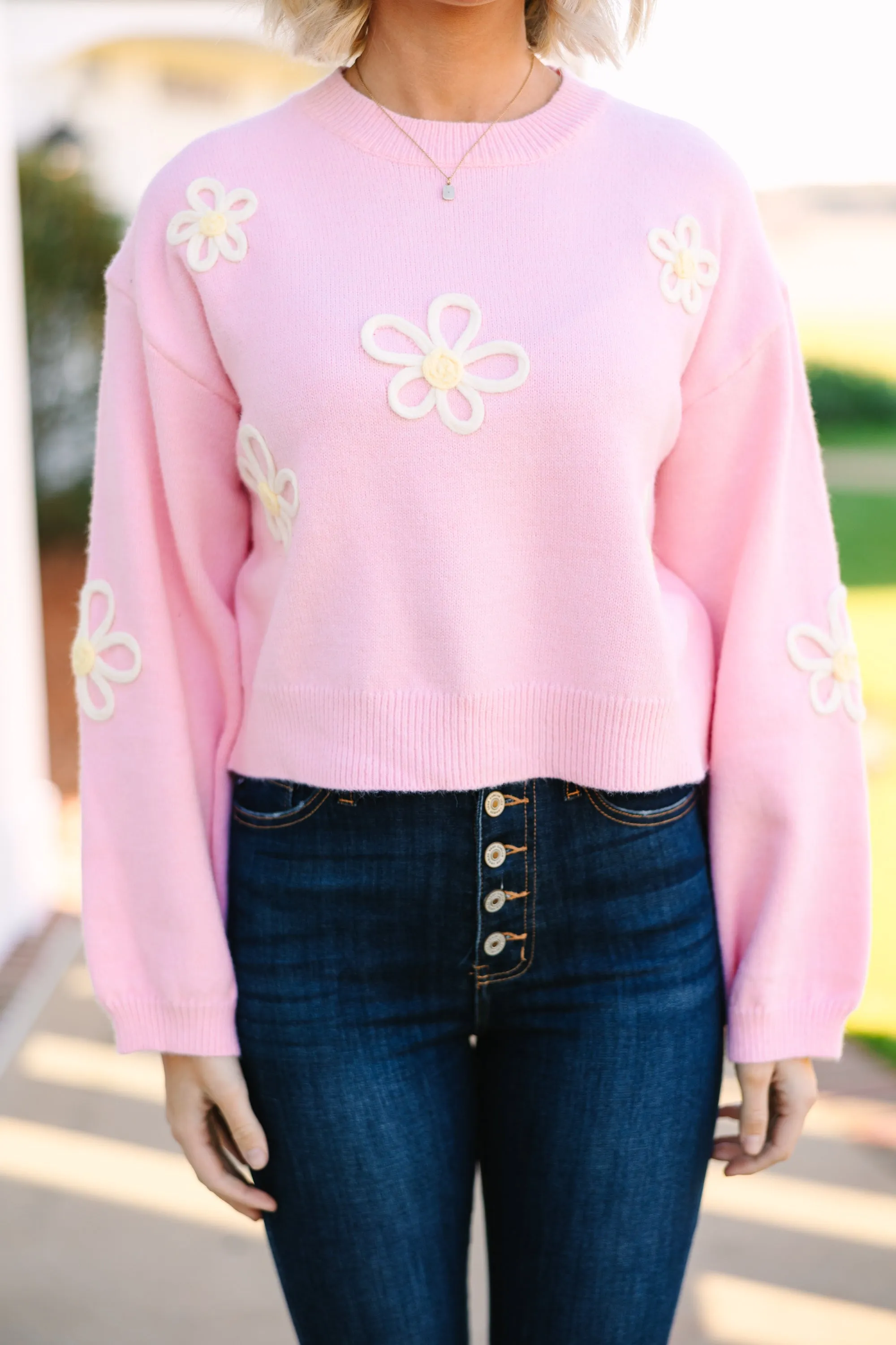 Feeling Femme Light Pink Floral Sweater