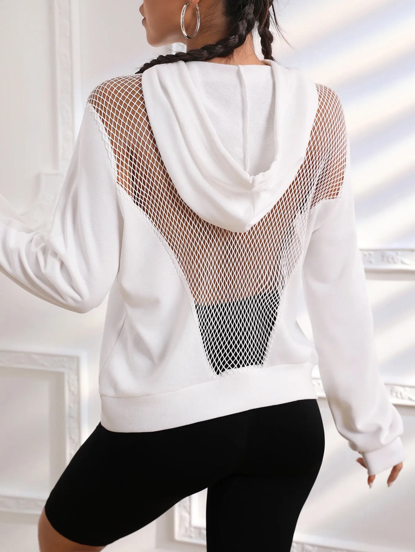 Fishnet Mesh Insert Hoodie