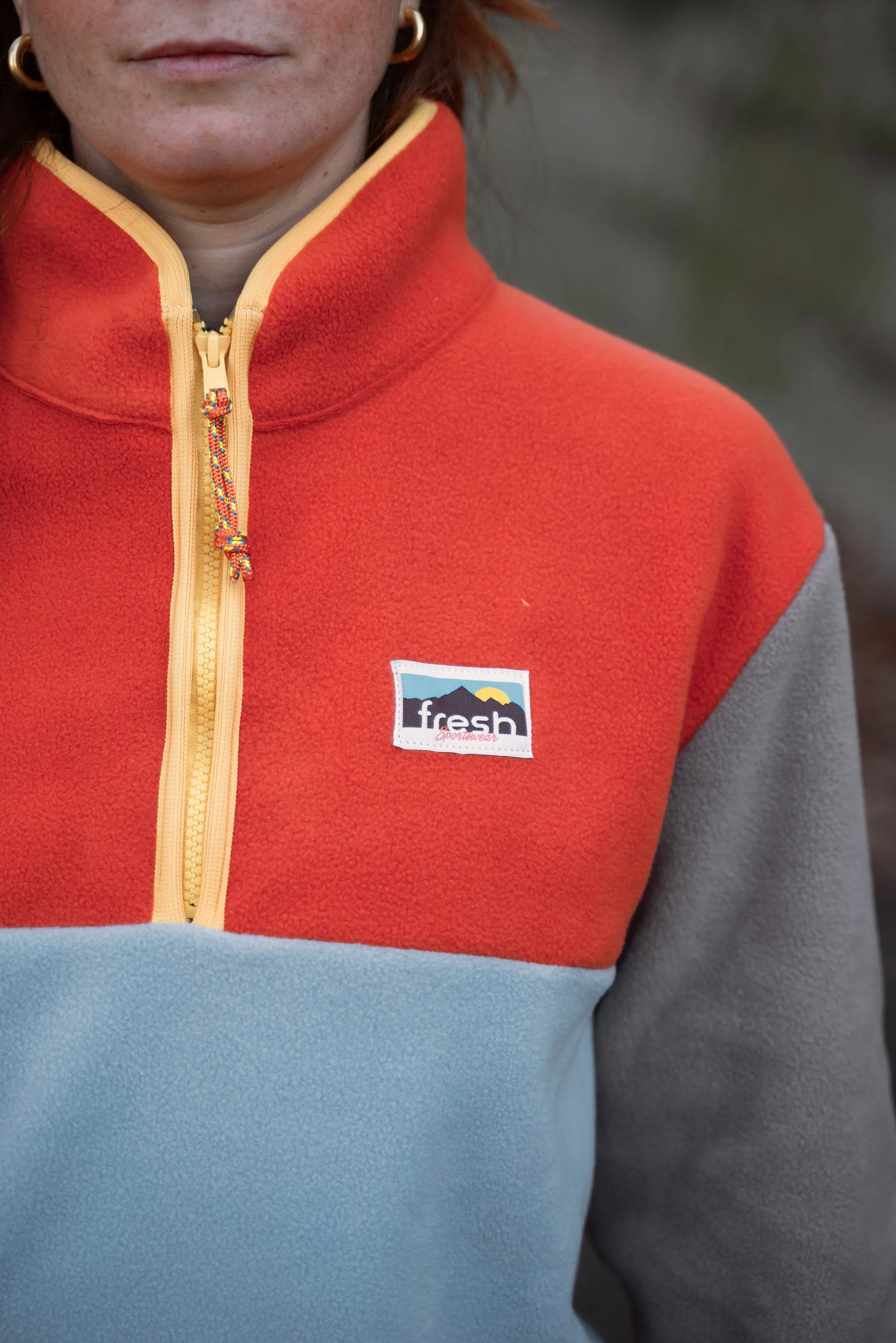 FRESH Yvon Half Zip Fleece Pullover Orange