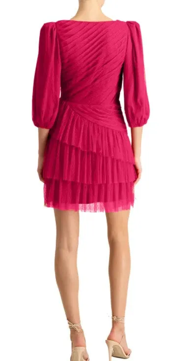 Fuchsia Mesh 3/4 Sleeve Mini Dress