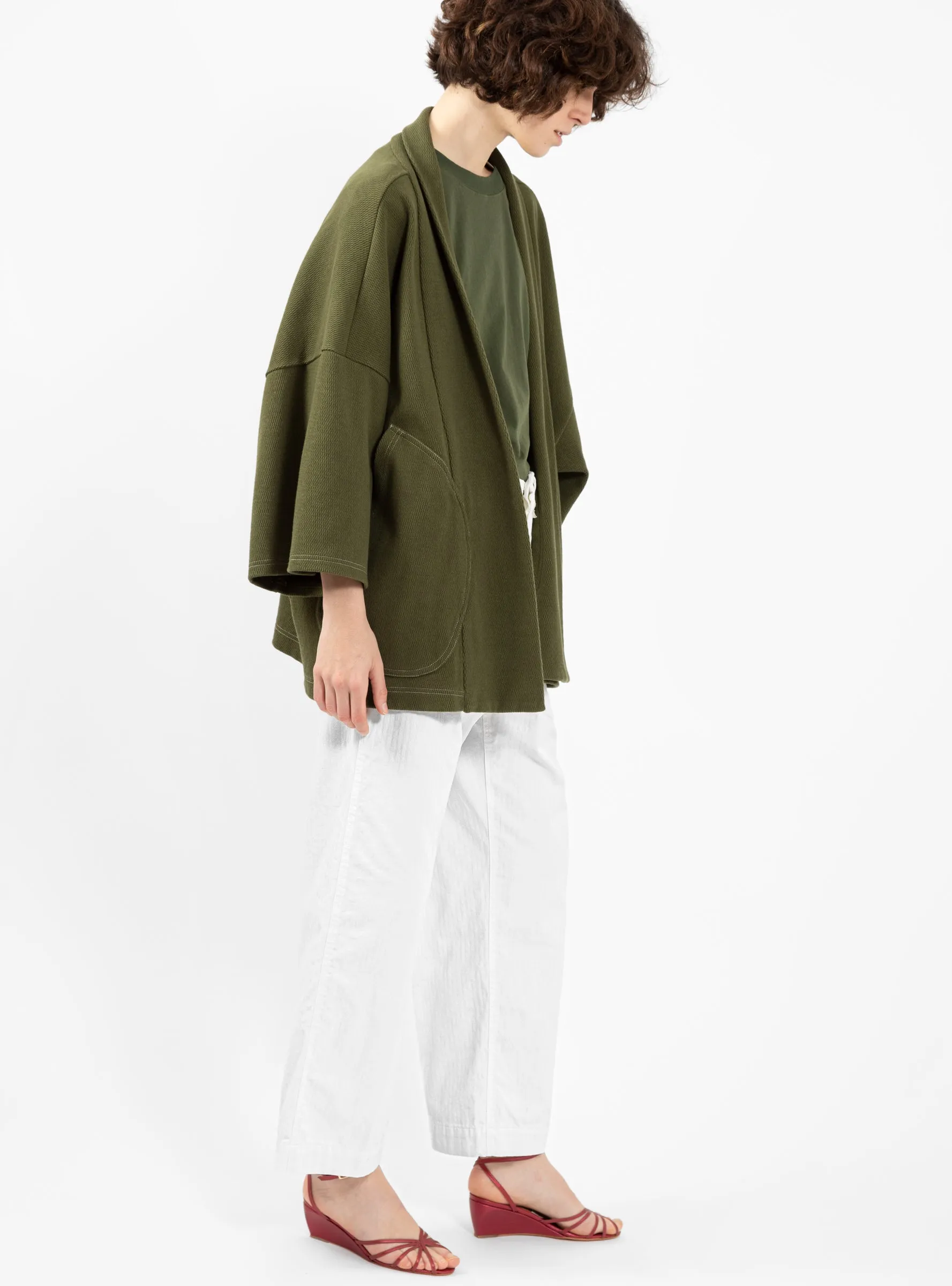 Heavy Waffle Baja Samu Cardigan Khaki Green