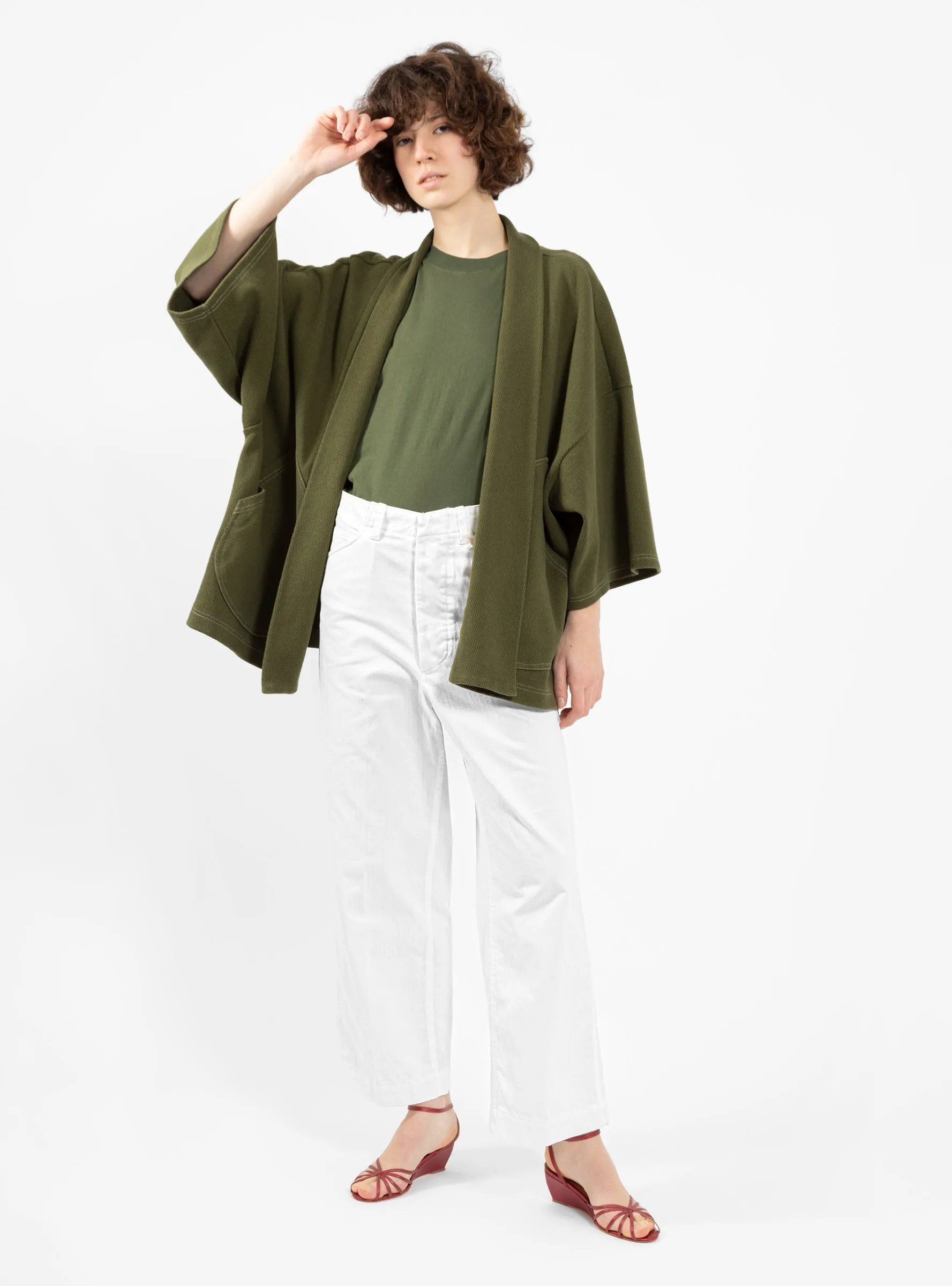 Heavy Waffle Baja Samu Cardigan Khaki Green