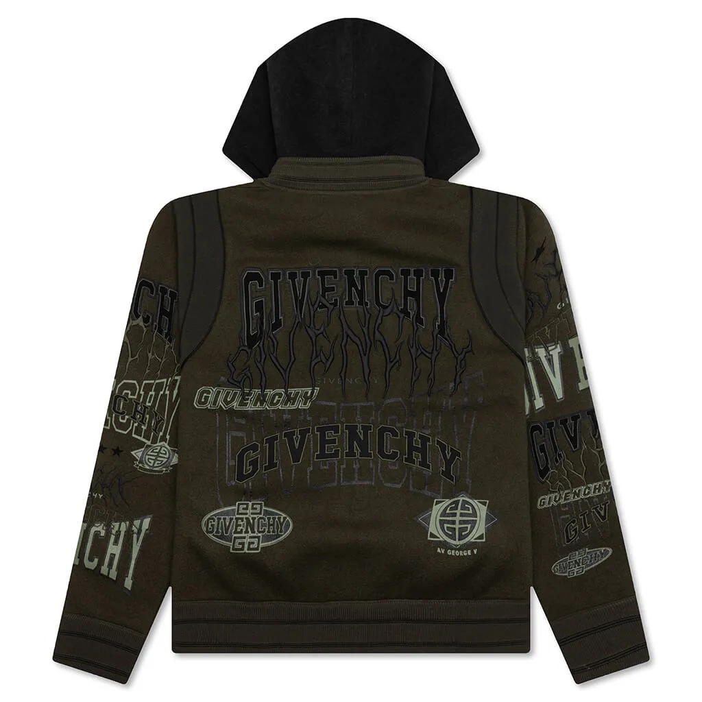 Hooded Varsity Jacket - Military Green