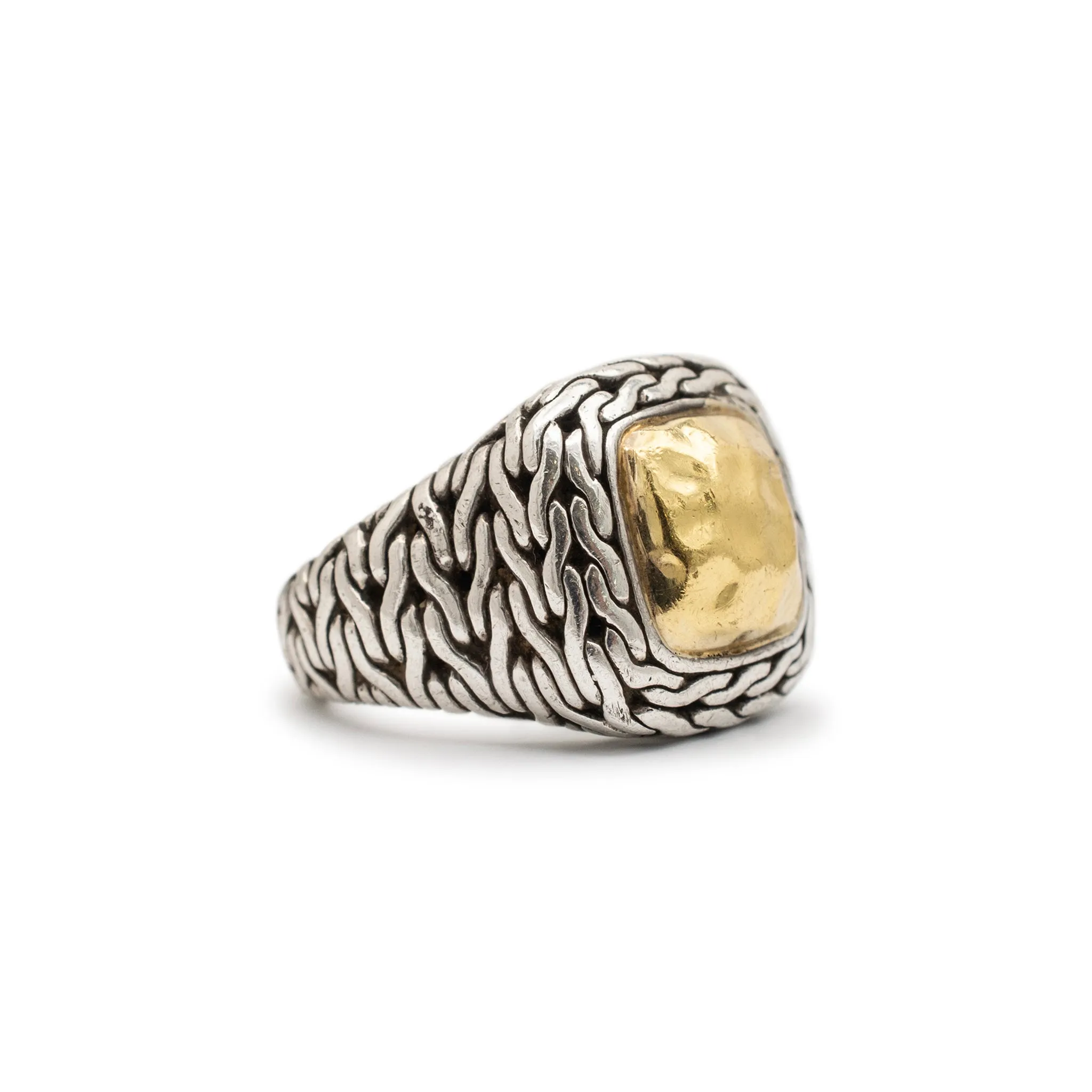 John Hardy Palu 22 Karat Gold & 925 Sterling Silver Hammered Cocktail Ring