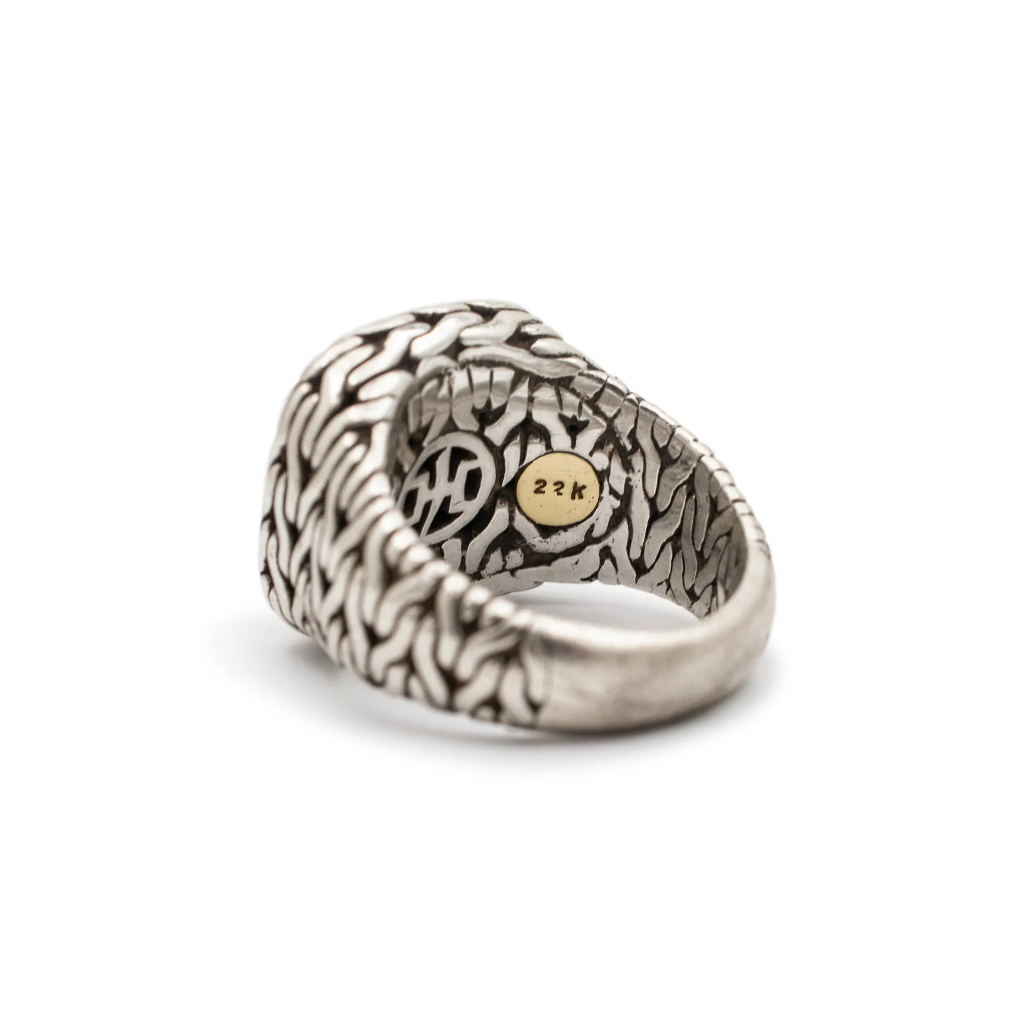 John Hardy Palu 22 Karat Gold & 925 Sterling Silver Hammered Cocktail Ring