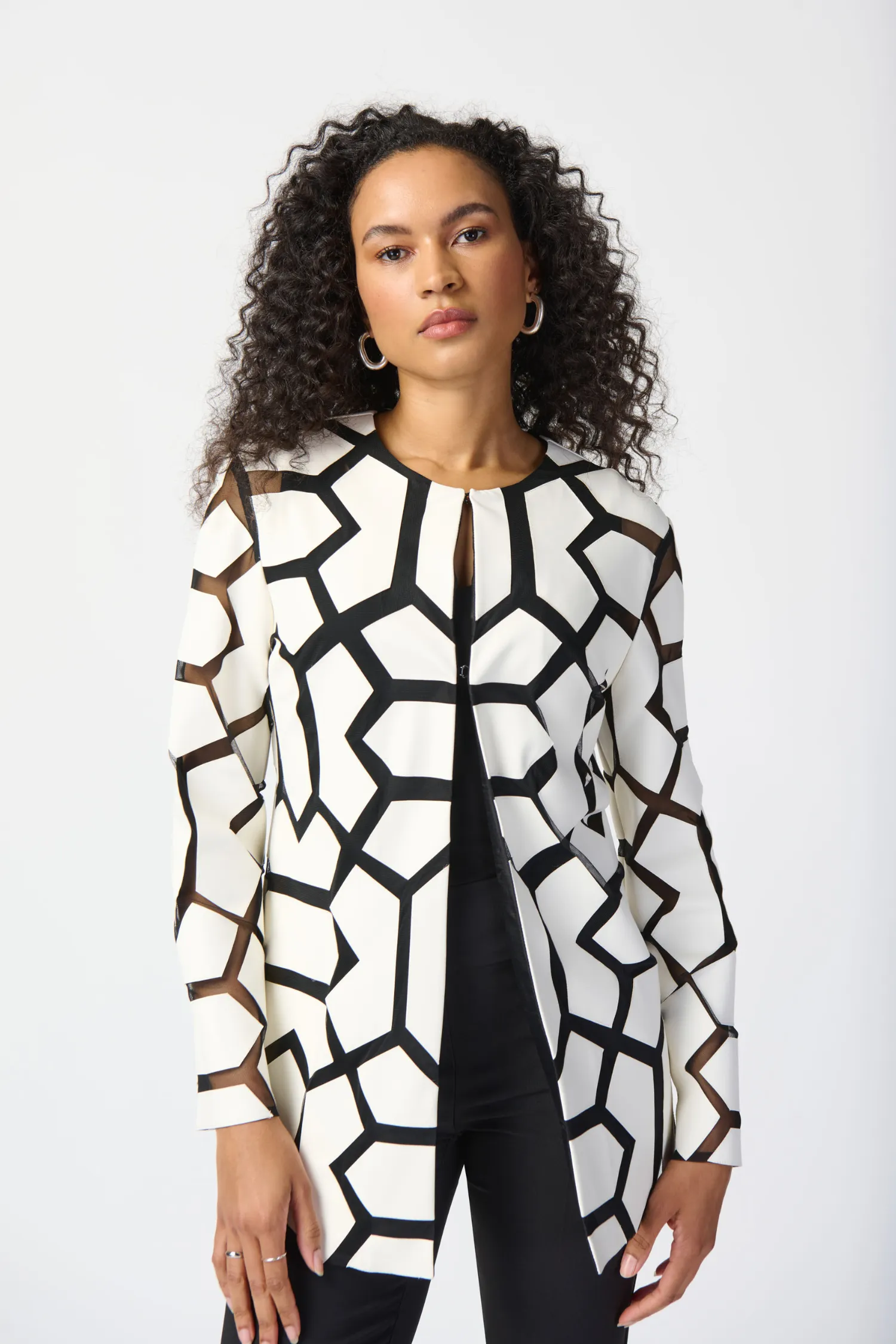 Joseph Ribkoff Laser-Cut Leatherette on Mesh Jacket - Style 241905