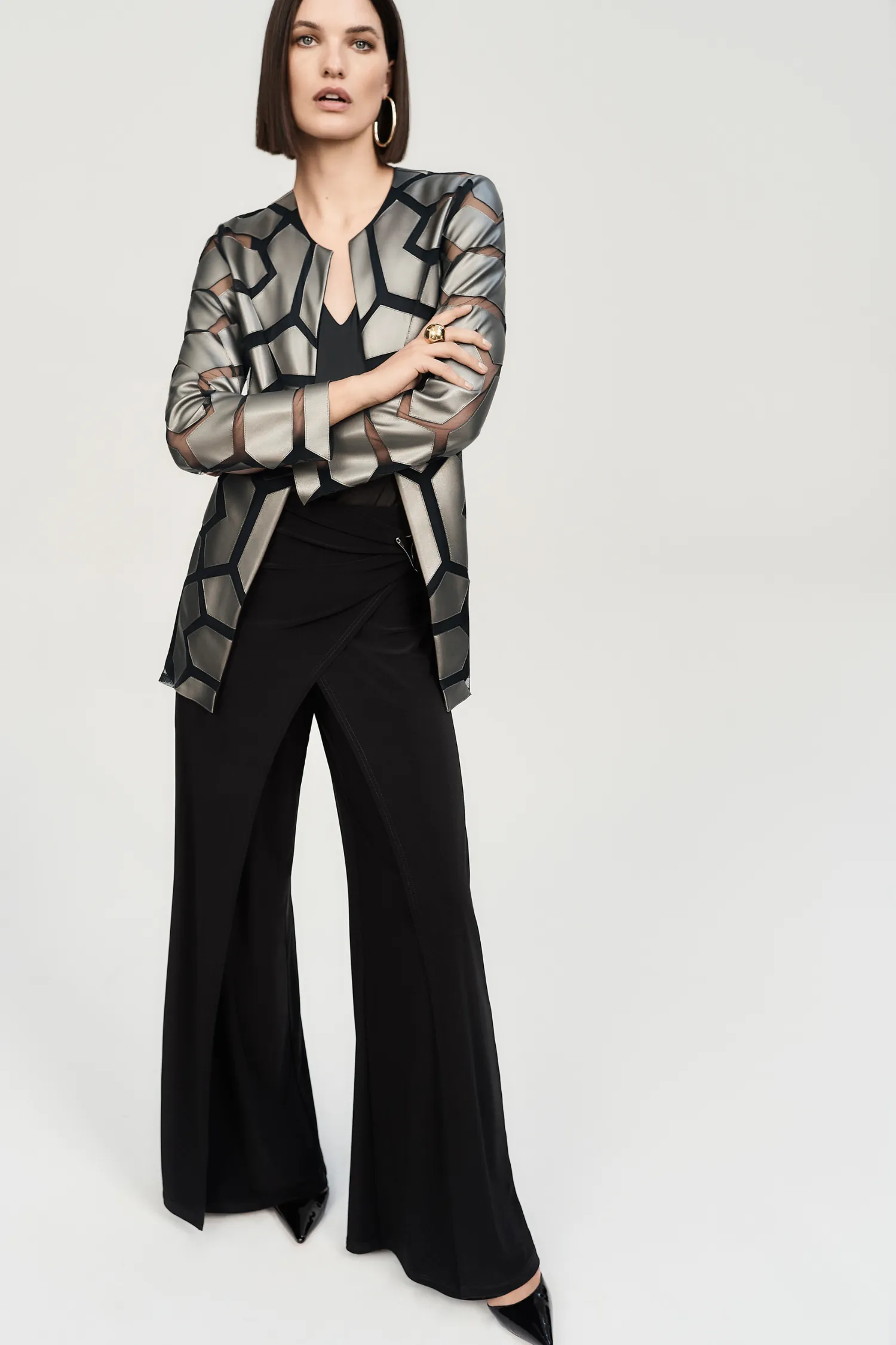 Joseph Ribkoff Laser-Cut Leatherette on Mesh Jacket - Style 241905