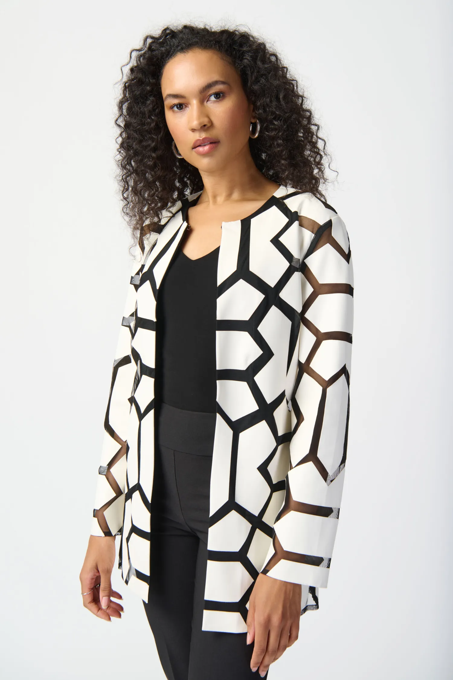 Joseph Ribkoff Laser-Cut Leatherette on Mesh Jacket - Style 241905