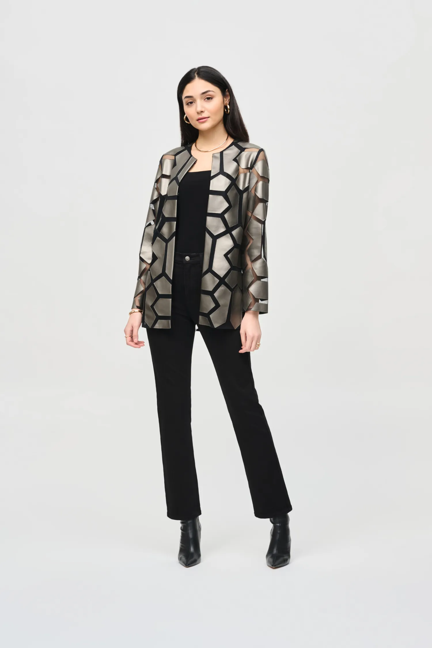 Joseph Ribkoff Laser-Cut Leatherette on Mesh Jacket - Style 241905