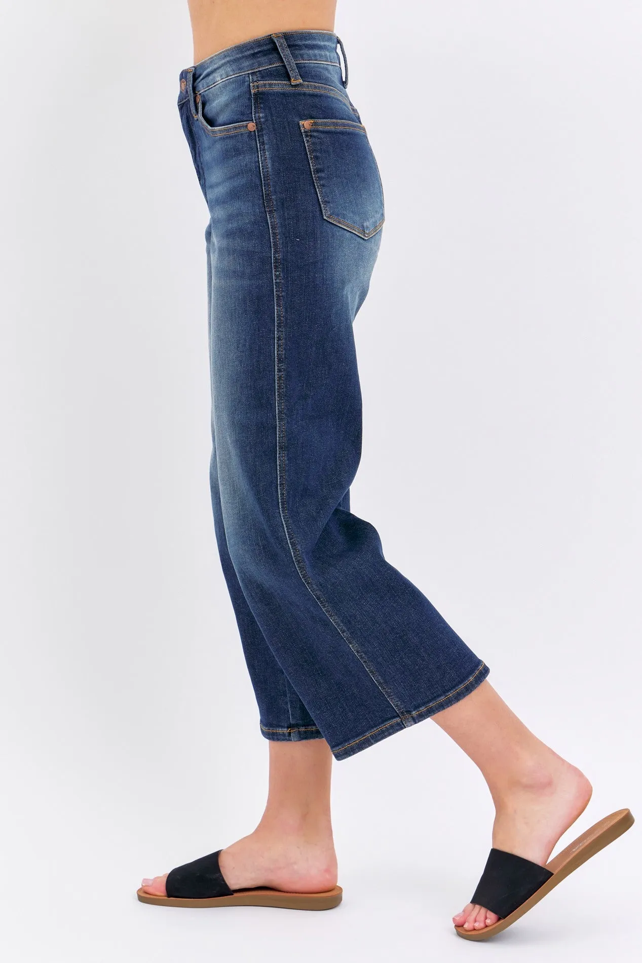 Judy Blue Mid Rise Tummy Control Wide Leg Cropped Jean