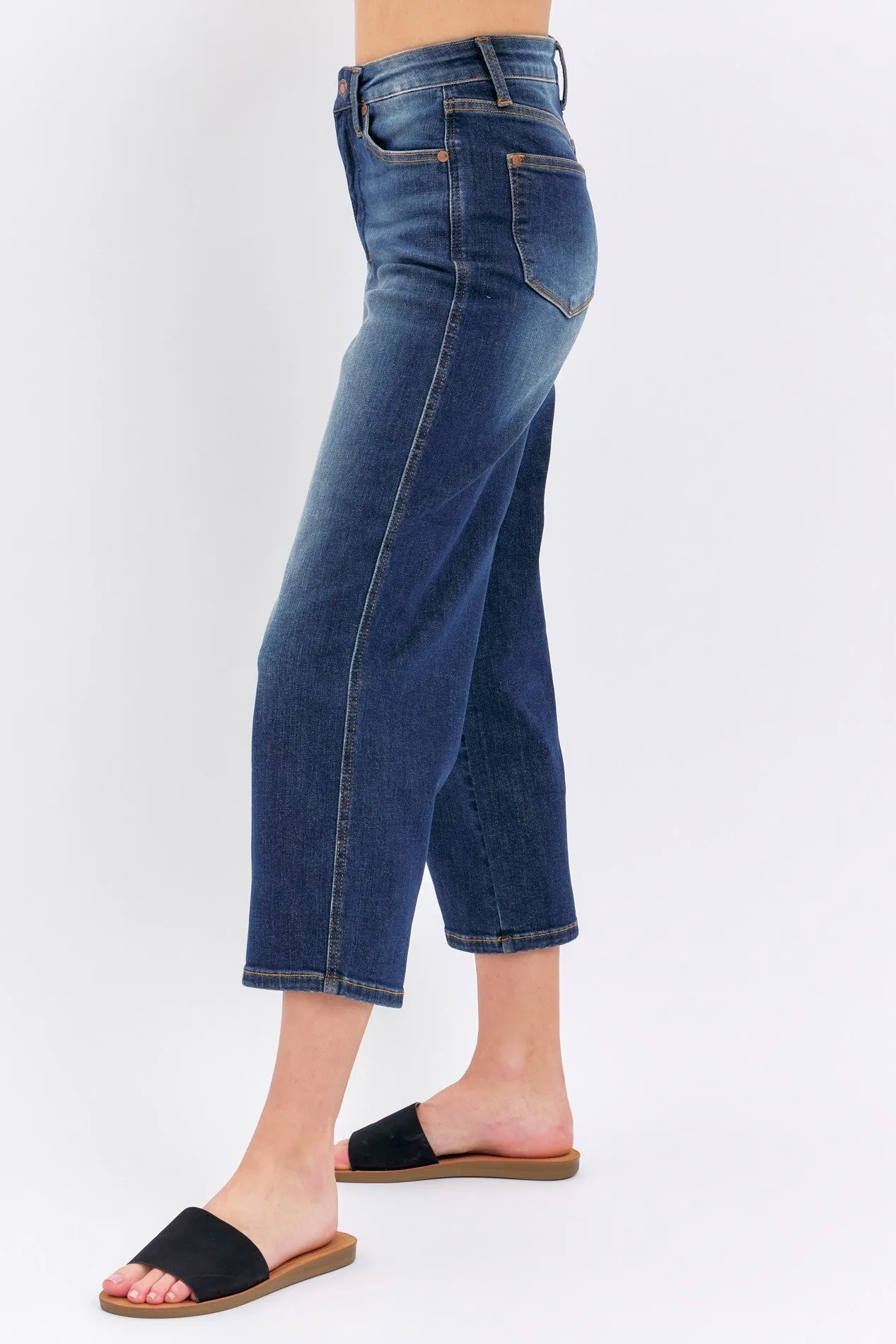 Judy Blue Mid Rise Tummy Control Wide Leg Cropped Jean