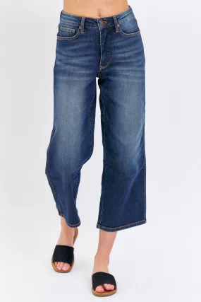 Judy Blue Mid Rise Tummy Control Wide Leg Cropped Jean