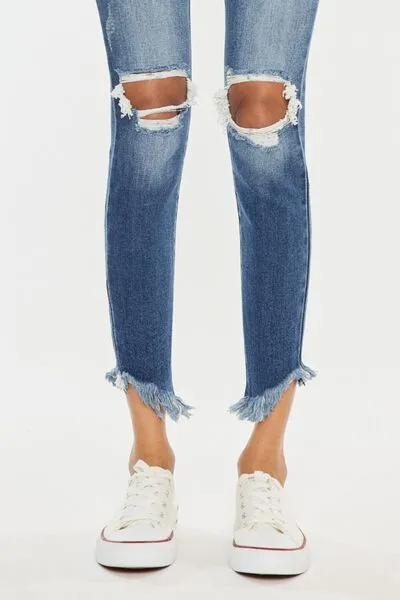 Kancan High Waist Distressed Raw Hem Ankle Skinny Jeans (Online Exclusive)