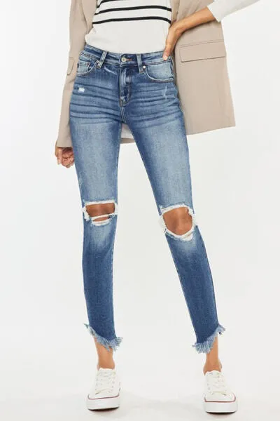 Kancan High Waist Distressed Raw Hem Ankle Skinny Jeans (Online Exclusive)