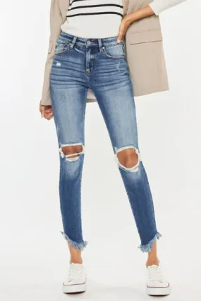 Kancan High Waist Distressed Raw Hem Ankle Skinny Jeans (Online Exclusive)