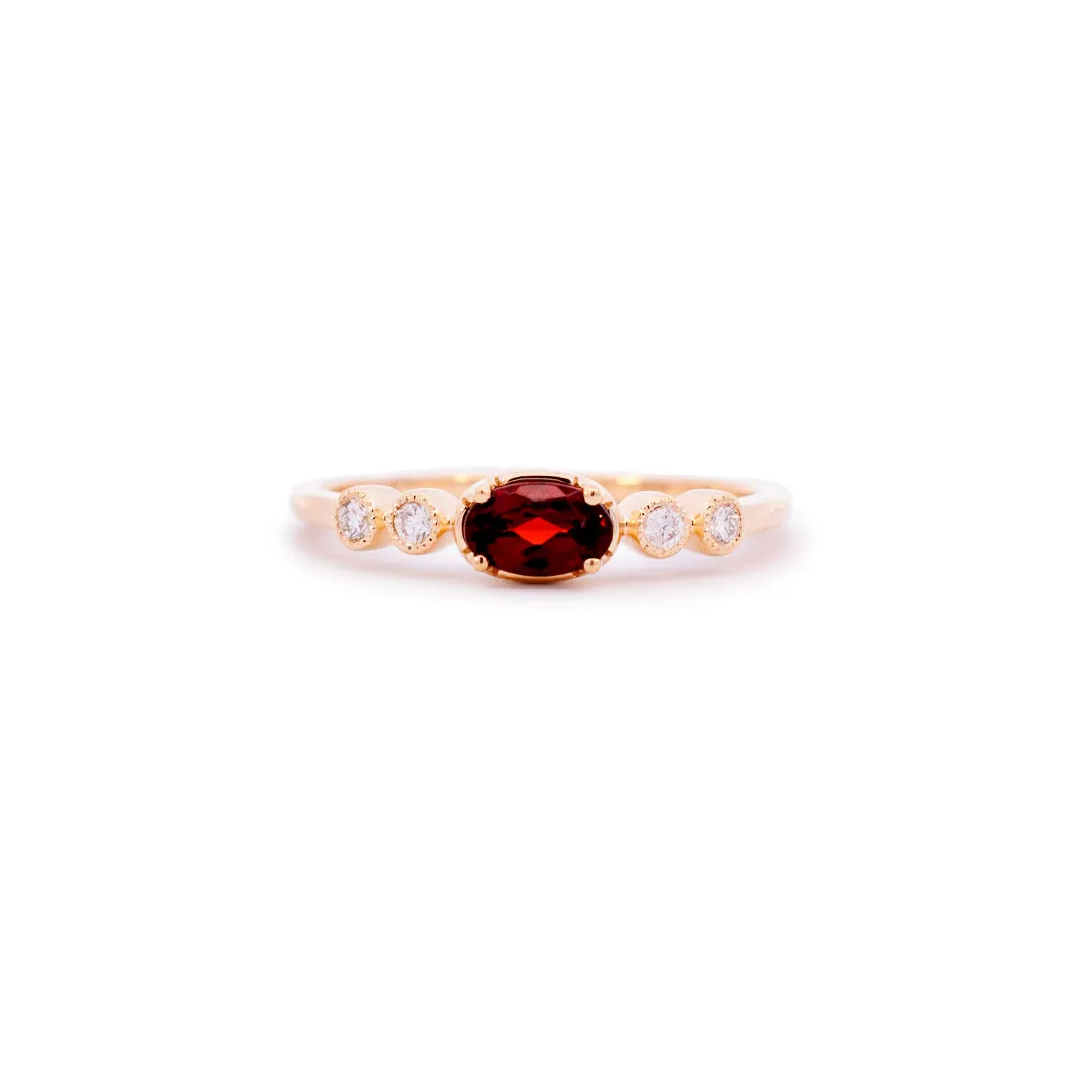 Ladies 14K Yellow Gold Garnet Diamond Band Cocktail Ring