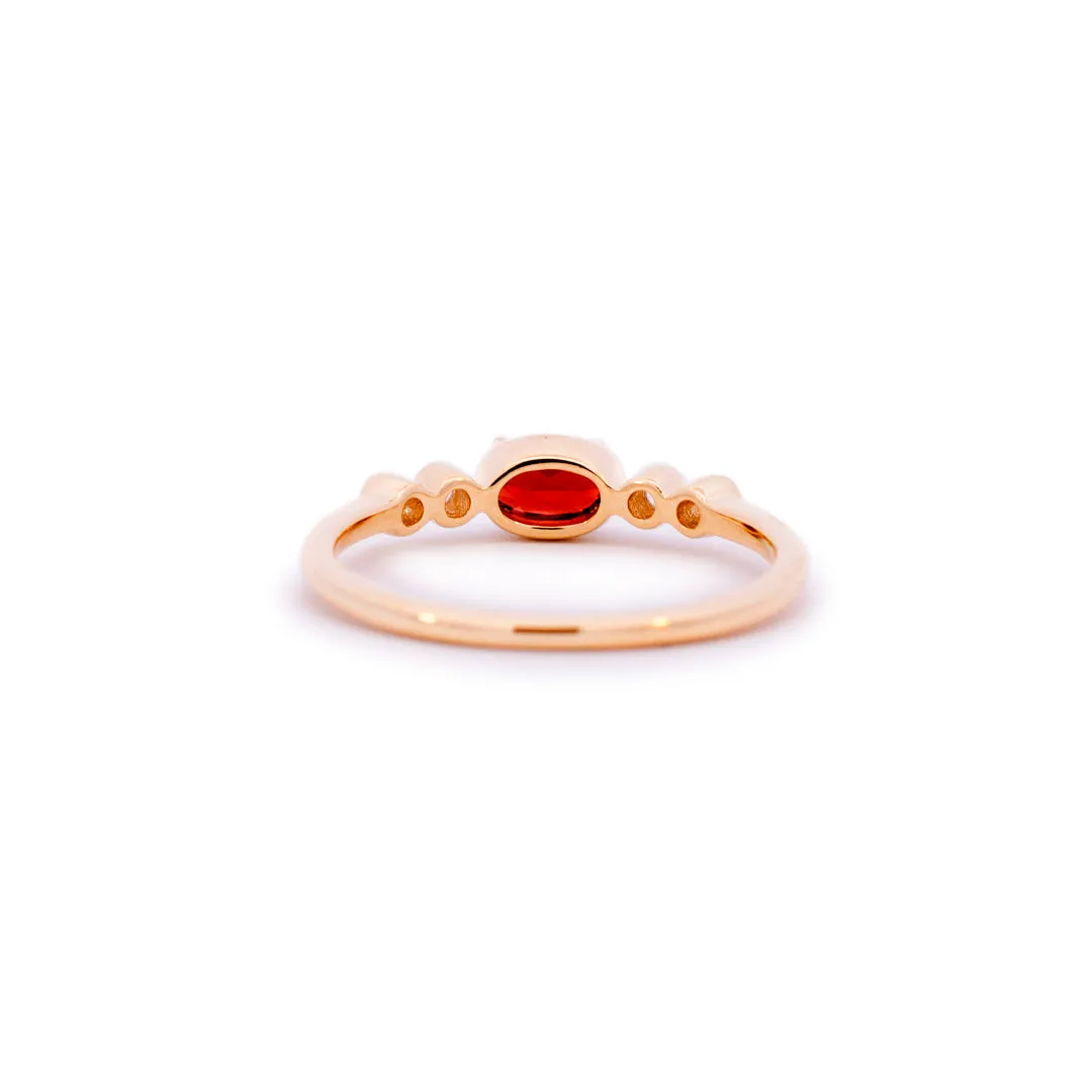 Ladies 14K Yellow Gold Garnet Diamond Band Cocktail Ring