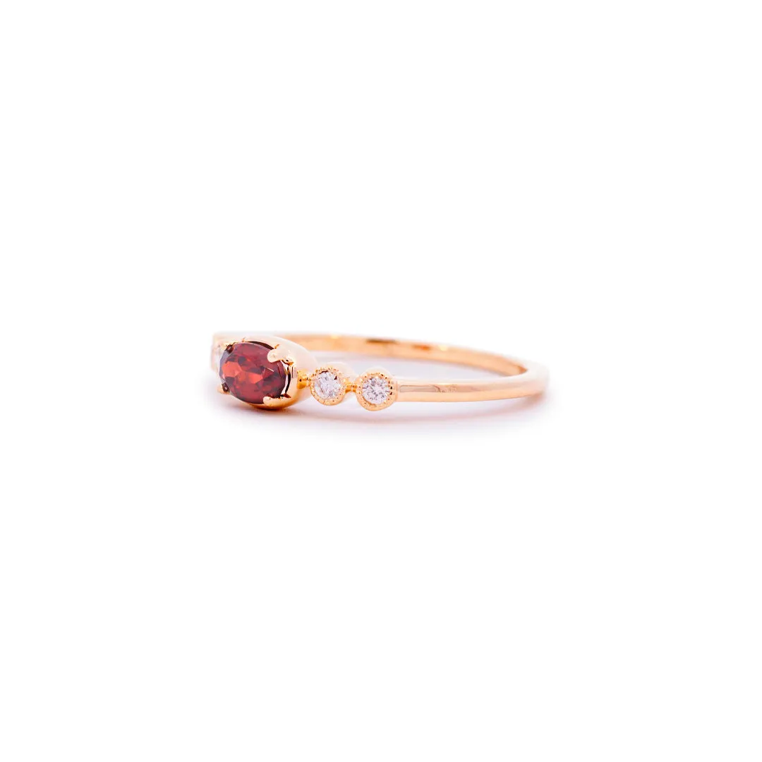 Ladies 14K Yellow Gold Garnet Diamond Band Cocktail Ring