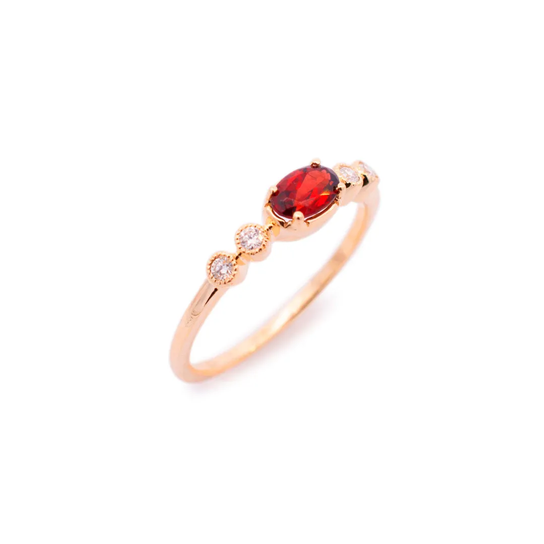 Ladies 14K Yellow Gold Garnet Diamond Band Cocktail Ring