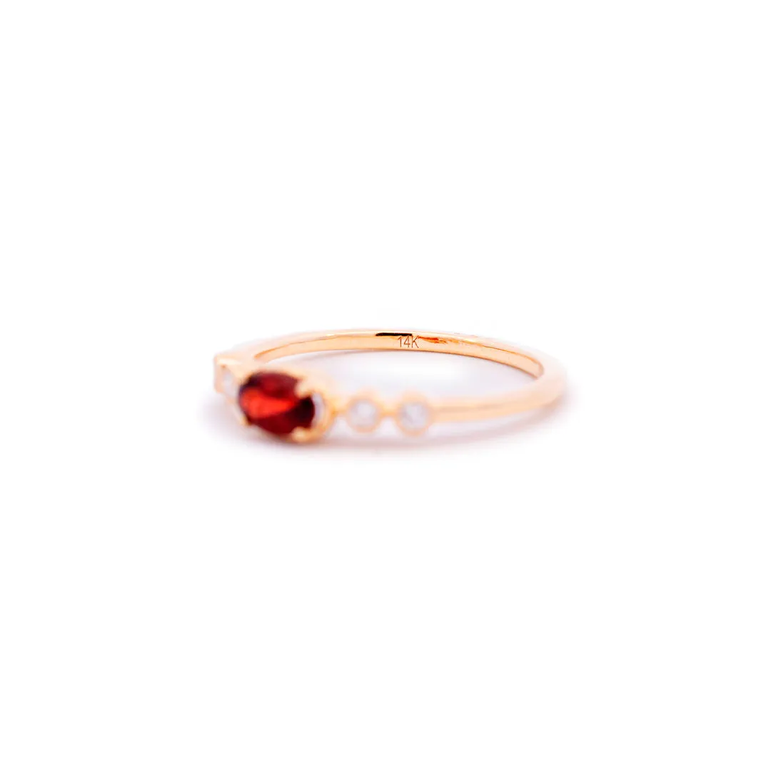 Ladies 14K Yellow Gold Garnet Diamond Band Cocktail Ring