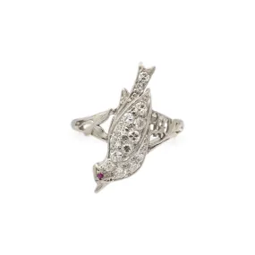 Ladies Antique Platinum Bird Diamond Ruby Cocktail Ring