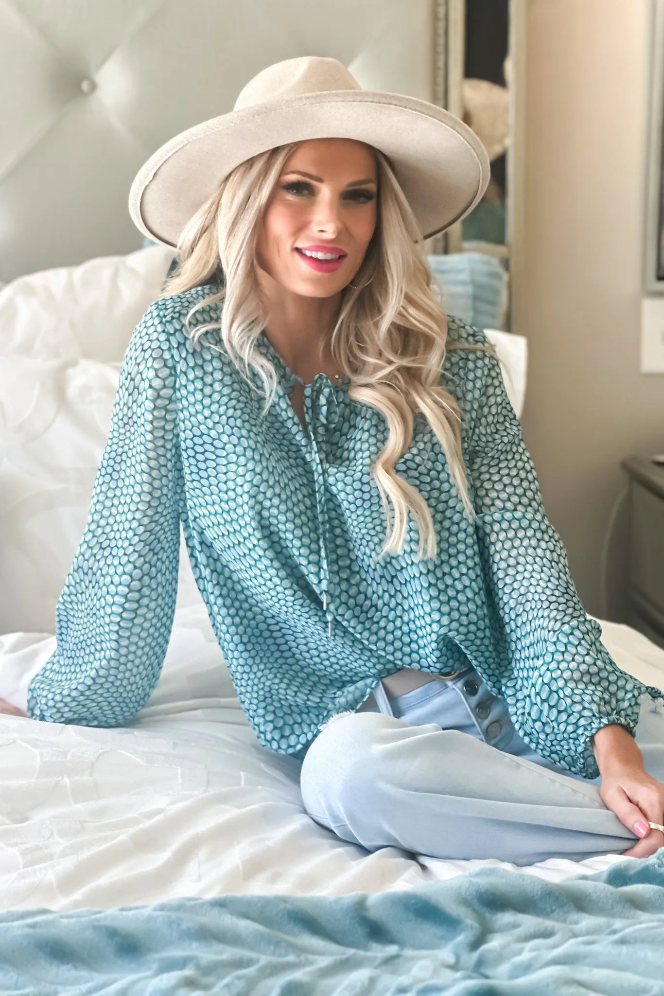 Liverpool Kiah Tie Front Blouse : Ocean Blue Dot