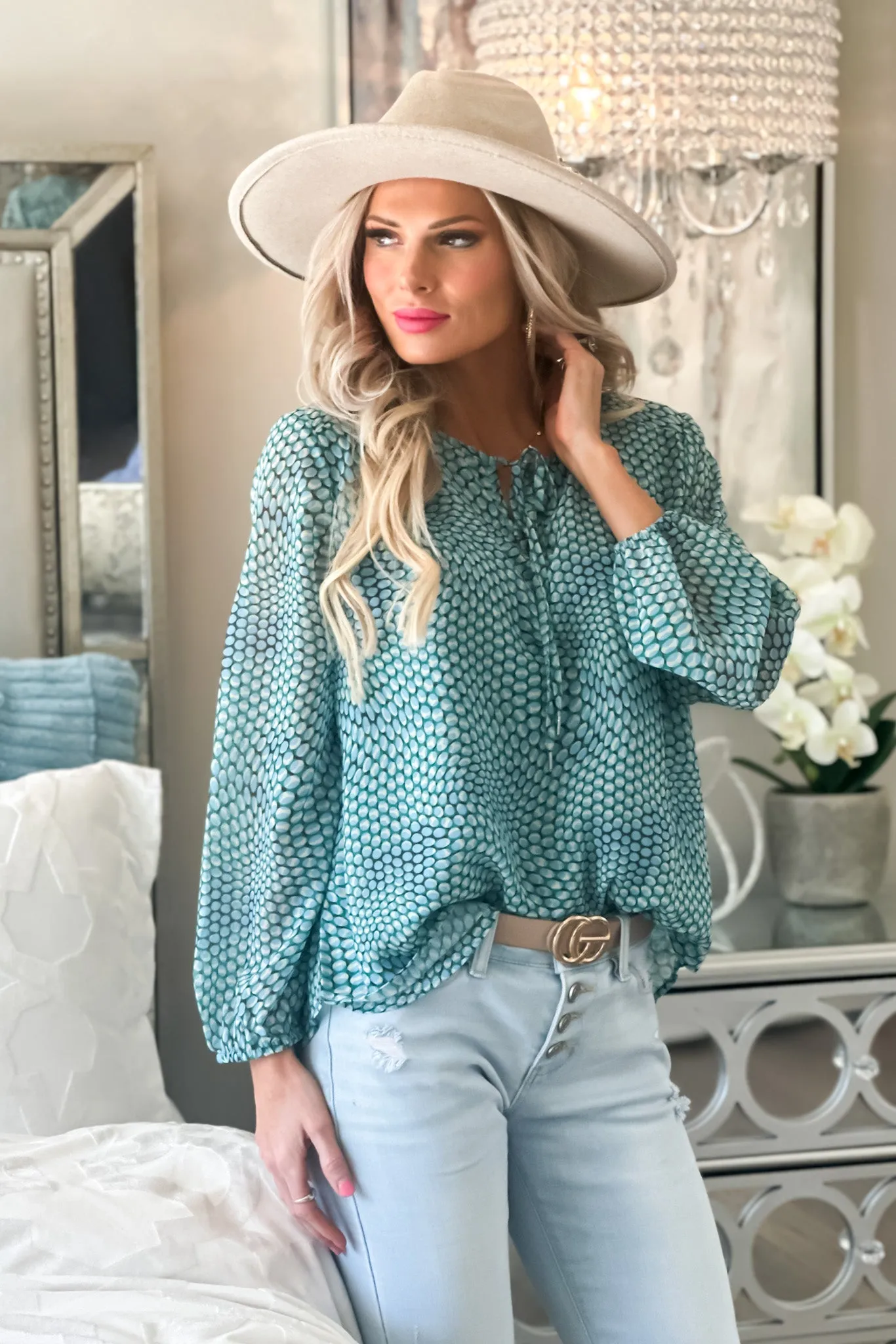 Liverpool Kiah Tie Front Blouse : Ocean Blue Dot