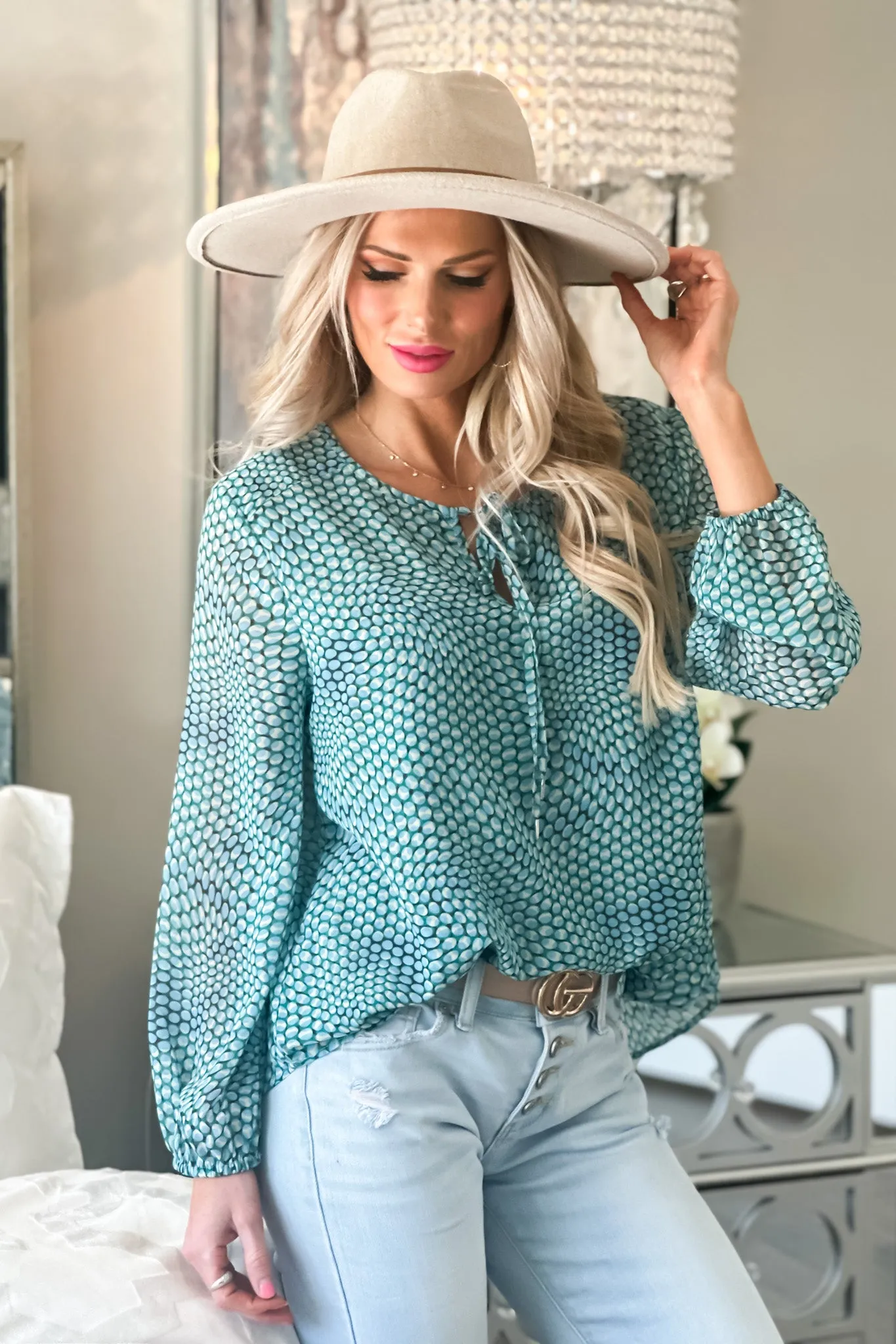 Liverpool Kiah Tie Front Blouse : Ocean Blue Dot