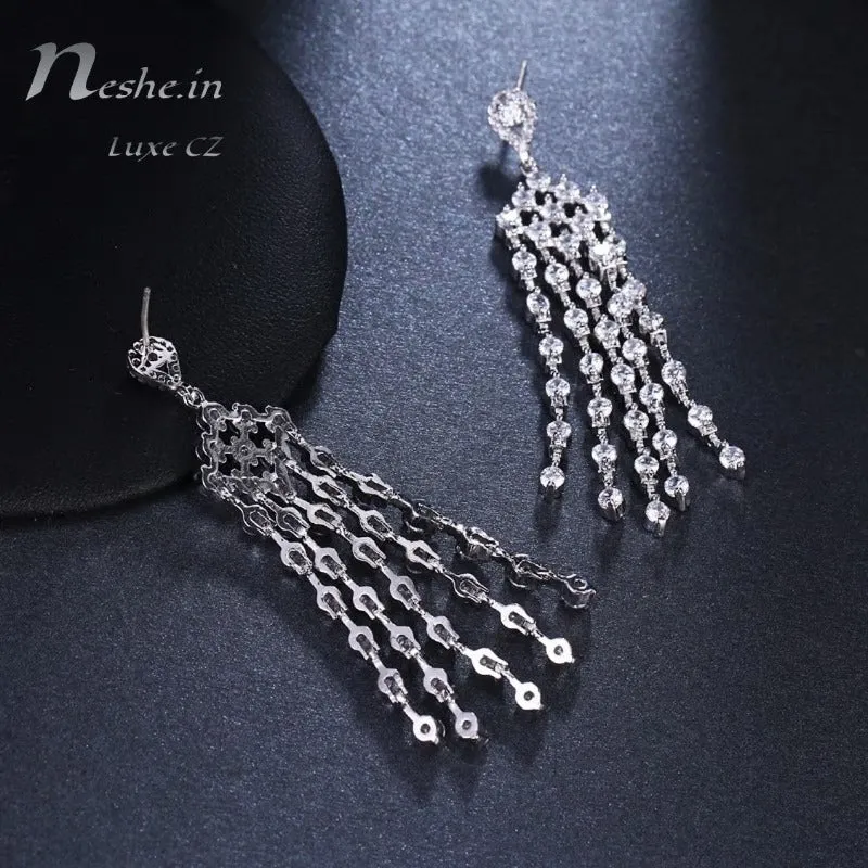 Luxury AAA Clear CZ Crystal Tassel Wedding Party Earrings