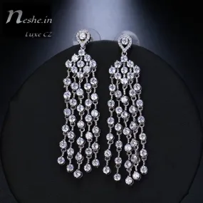 Luxury AAA Clear CZ Crystal Tassel Wedding Party Earrings