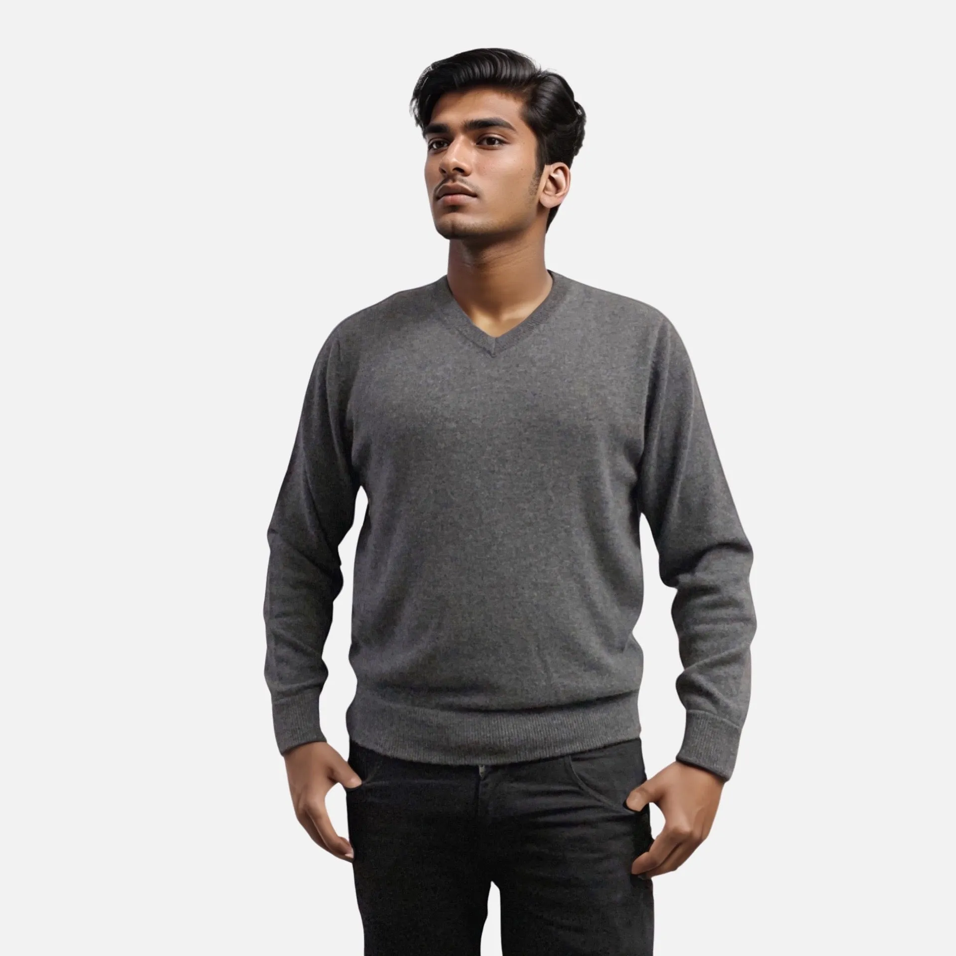 Men's 100% Cashmere Classic V-Neck Sweater - Graphite