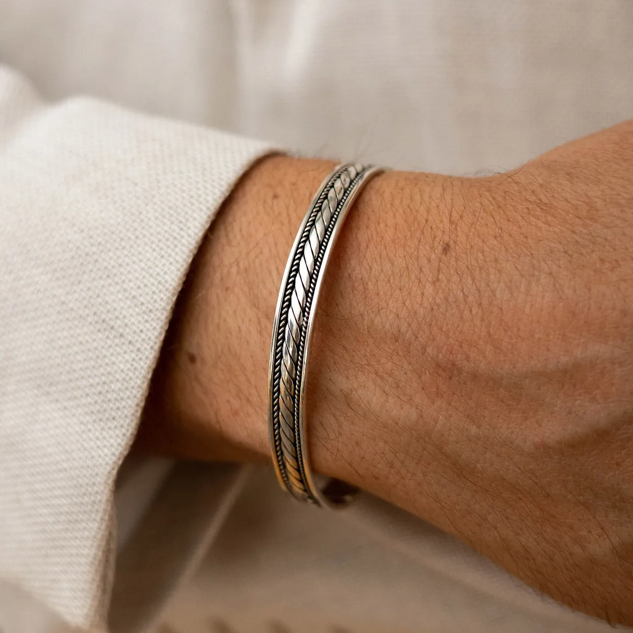 Men's Silver Rope Cuff