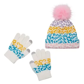 Multicolor Hearts Winter Hat & Gloves Set